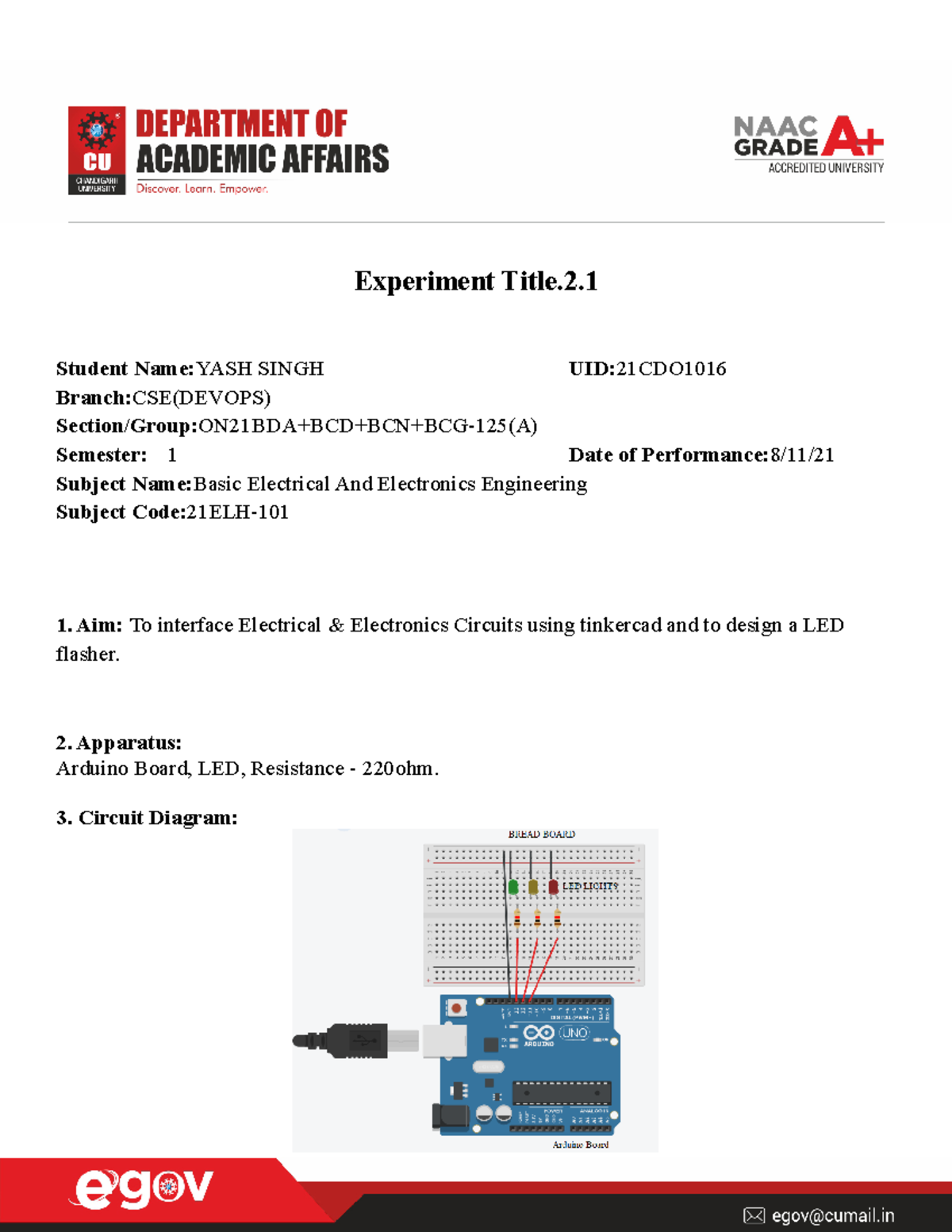 BEEE 2 - Basic Electrical Engineering - Experiment Title. Student Name ...