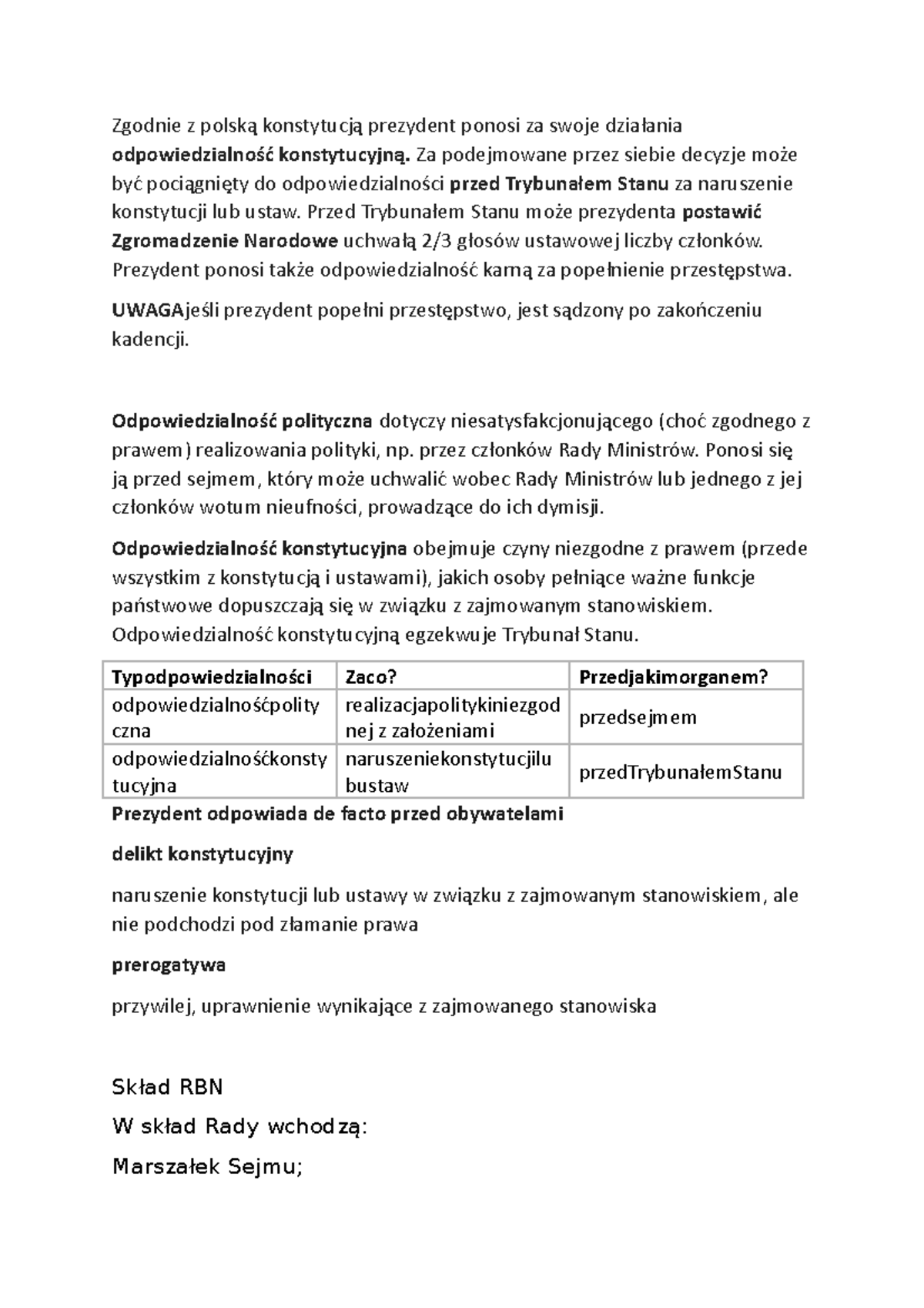 Prezydent RP - wos - Zgodnie z polską konstytucją prezydent ponosi za
