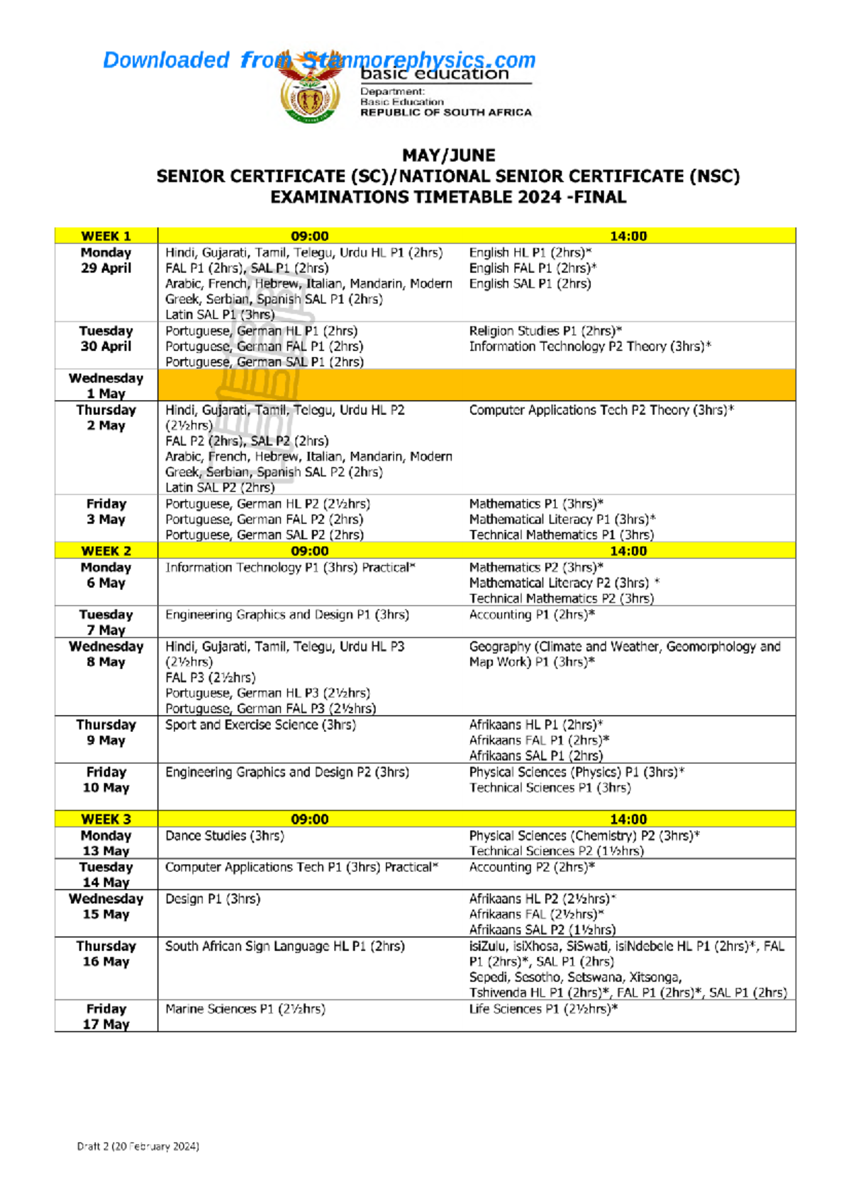 NSC May June Exam Timetable 2025 Studocu