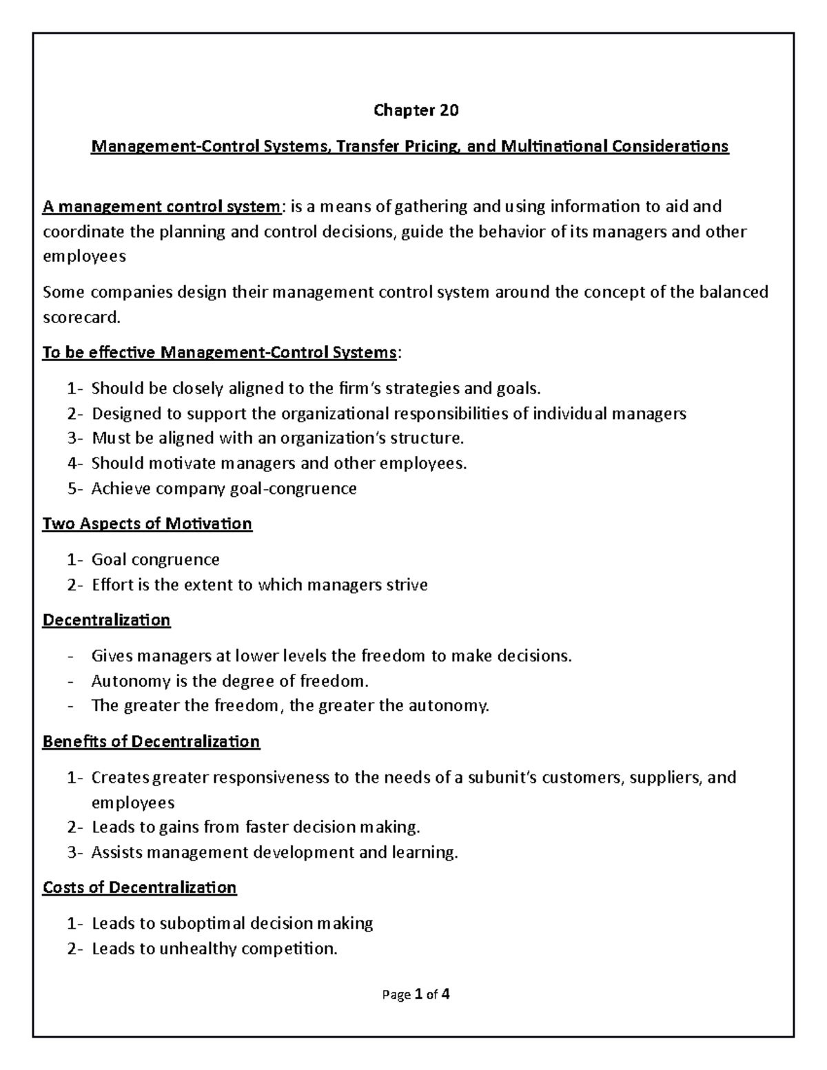 Chapter 22 - Management-Control Systems - Chapter 20 Management-Control ...