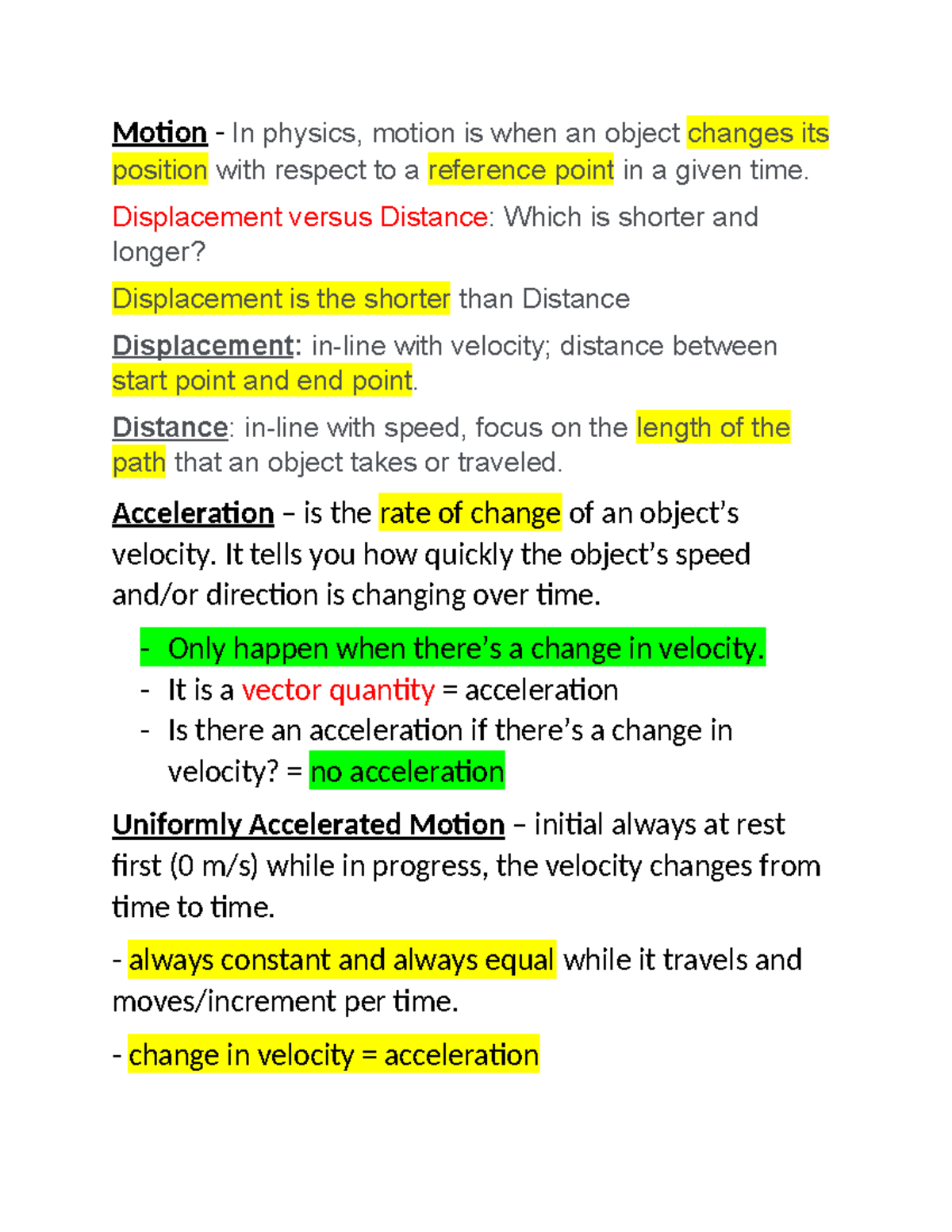 UNIT 3 Key Notes - Concepts of Force and Motion - Motion - In physics ...