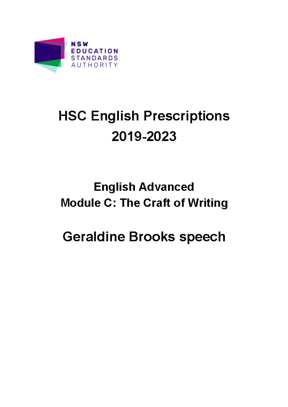 Geraldine brooks speech 2019 2023 english prescriptions HSC English
