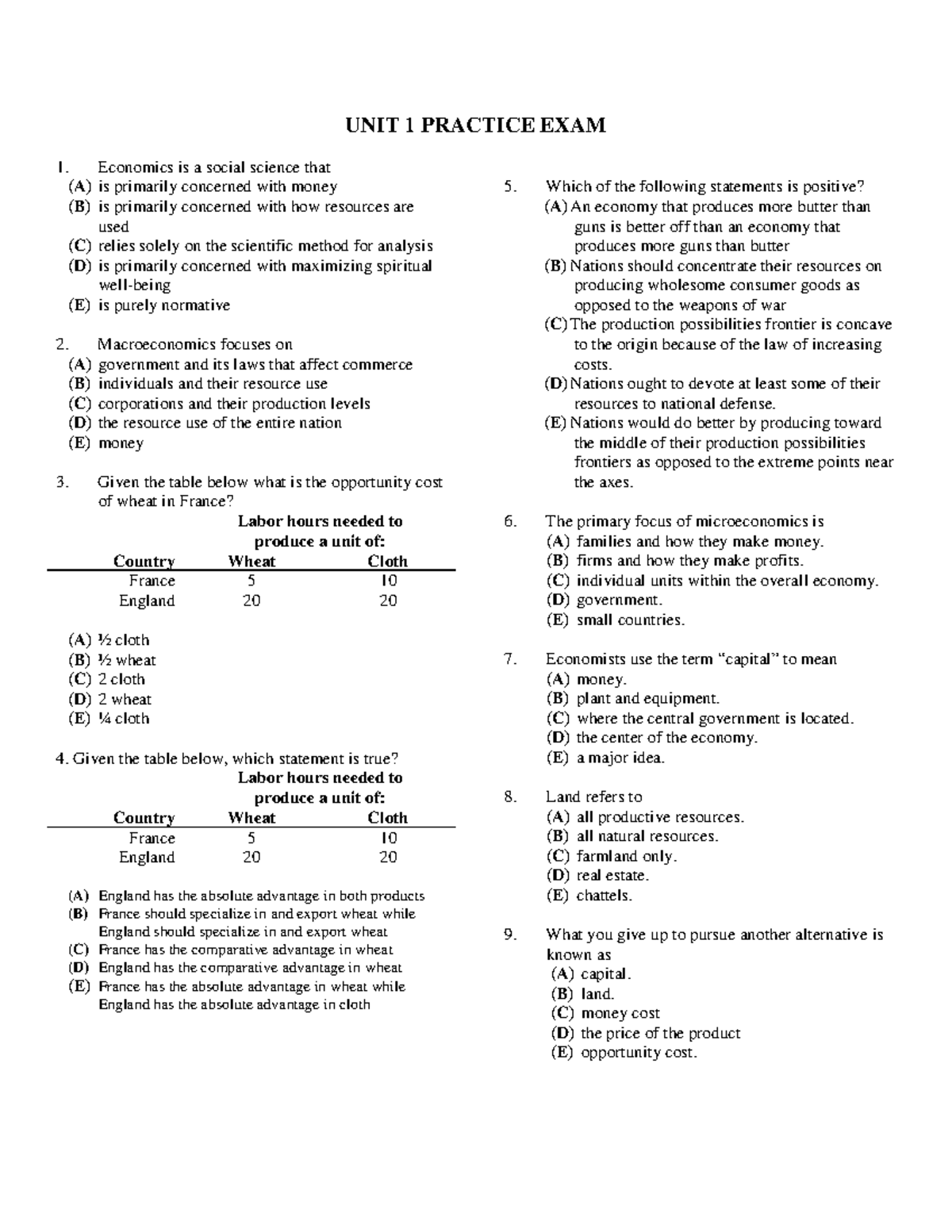 Unit 1 Practice Exam - Economics - Studocu