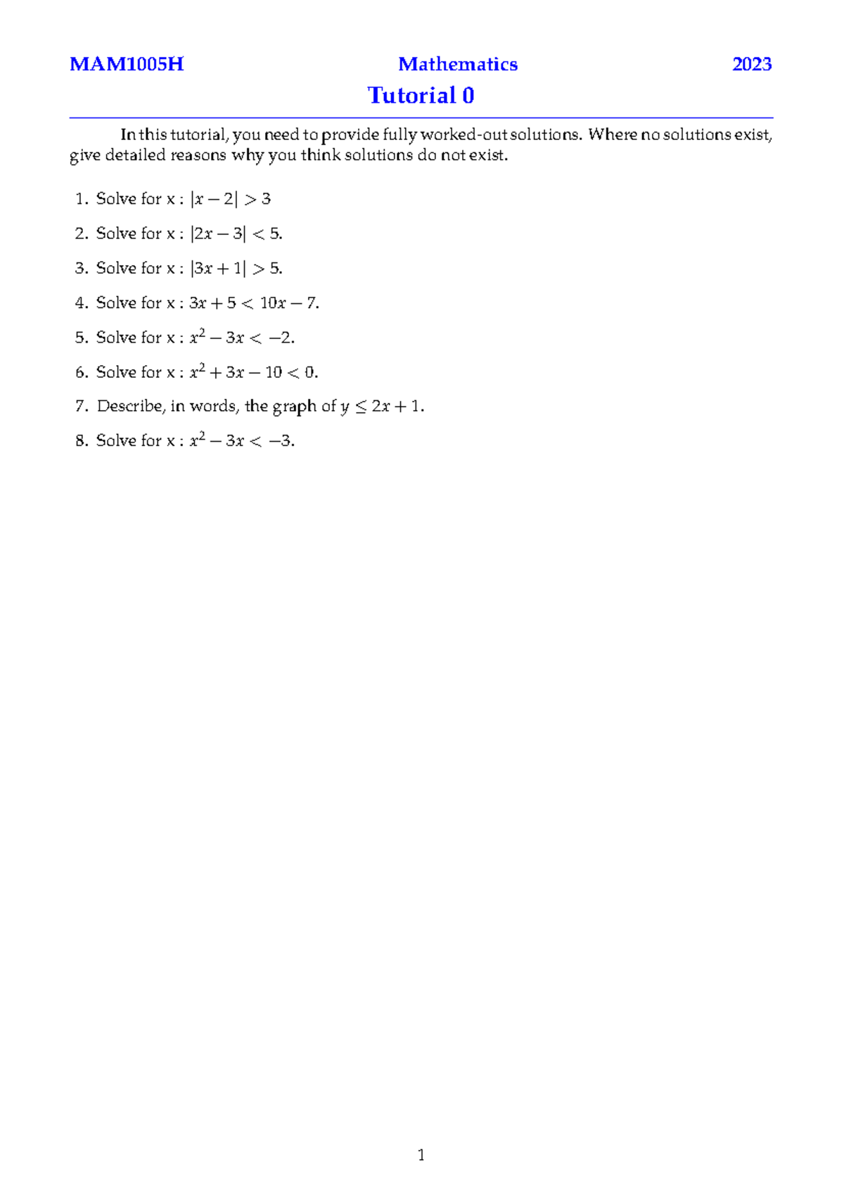 Tutorial 1 - In this tutorial, you need to provide fully worked-out ...