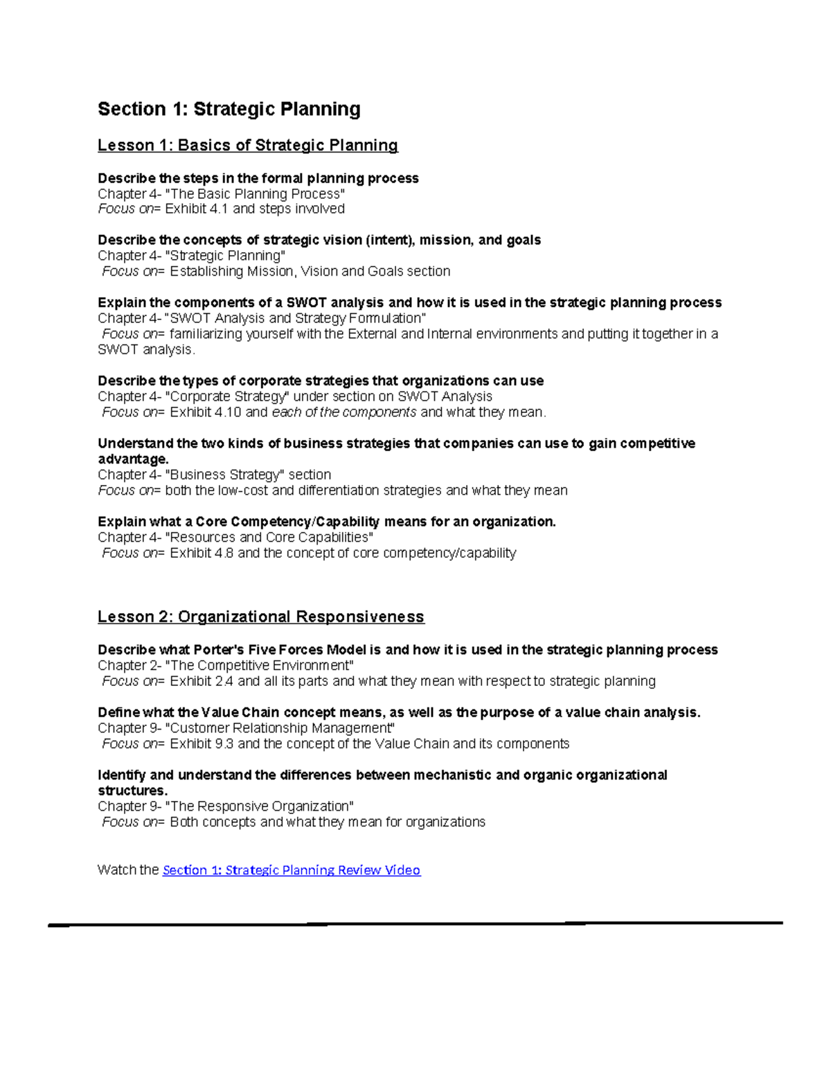 C483 Study Guide - Section 1: Strategic Planning Lesson 1: Basics of ...