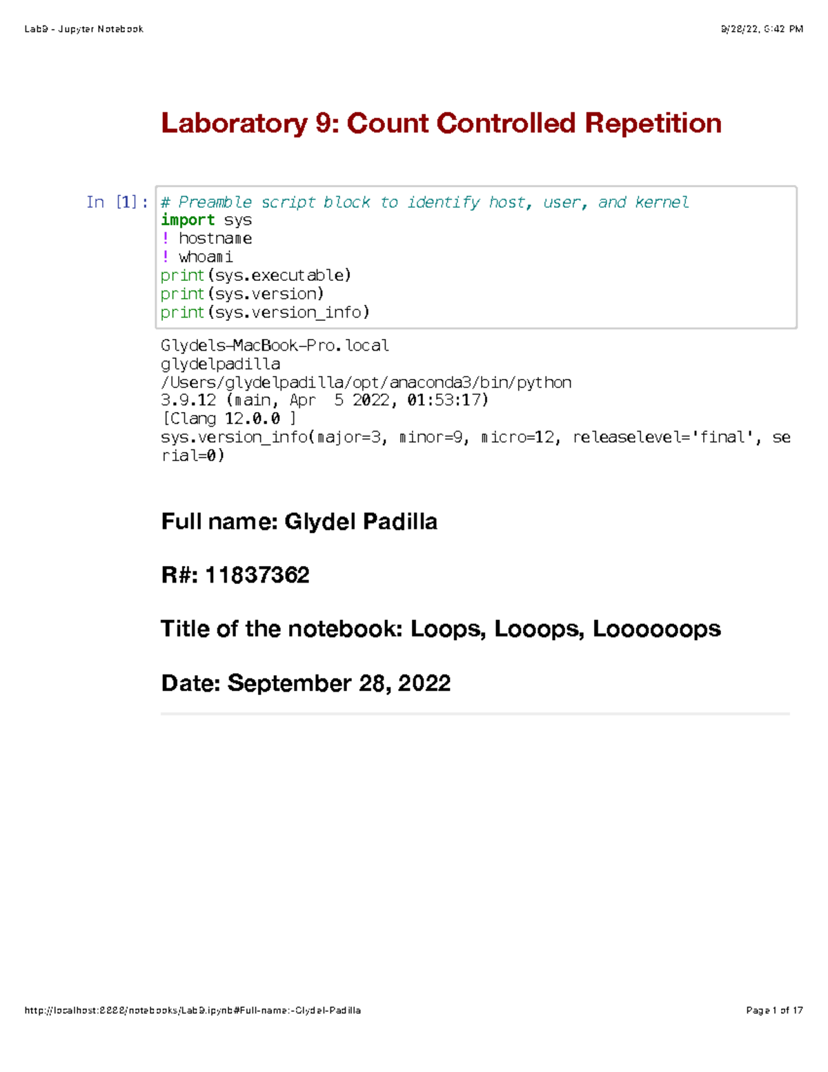 Lab9 Jupyter Notebook: Count Controlled Repetition - Studocu