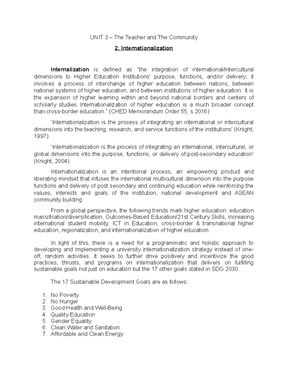 UNIT-3-Internationalization - UNIT 3 – The Teacher and The Community ...