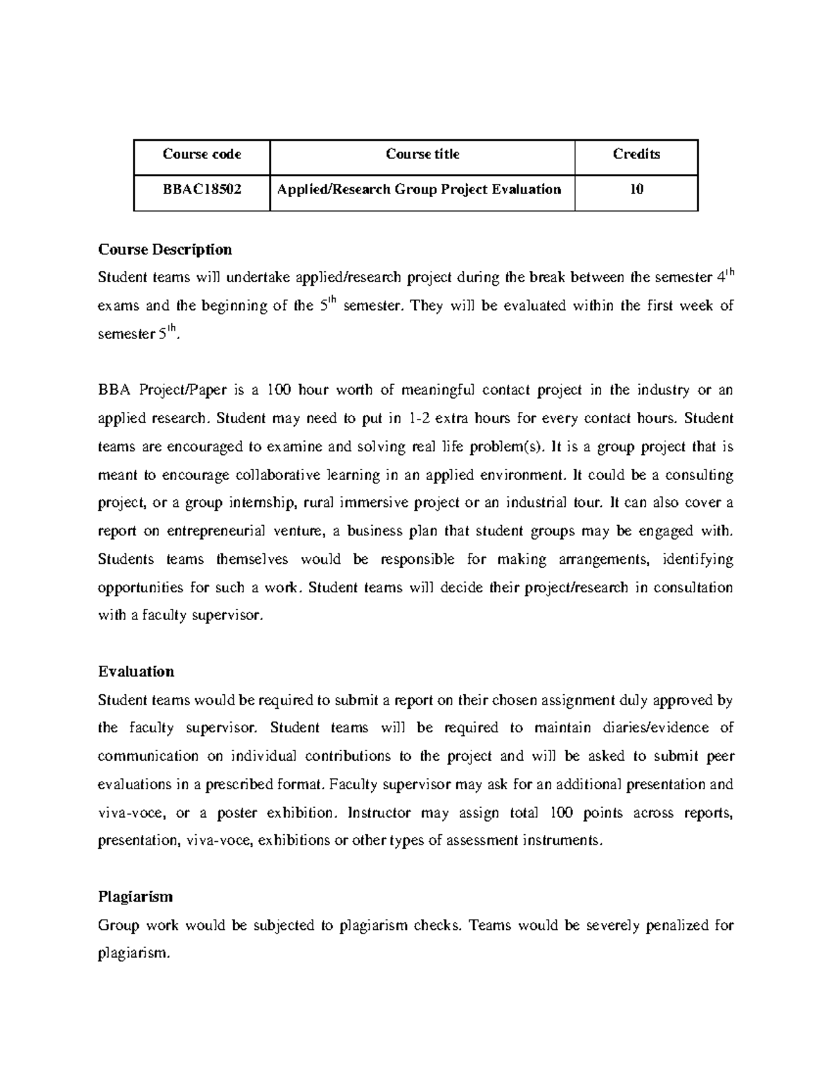 Applied Research or Group Project - Course Description Student teams ...