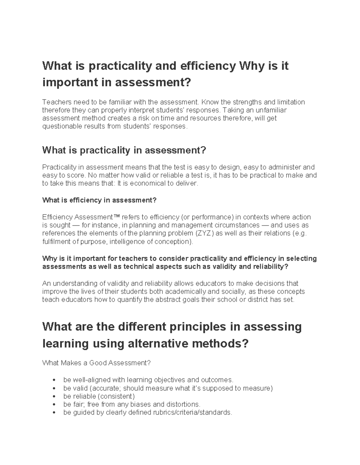A Ssessment - What is practicality and efficiency Why is it important ...