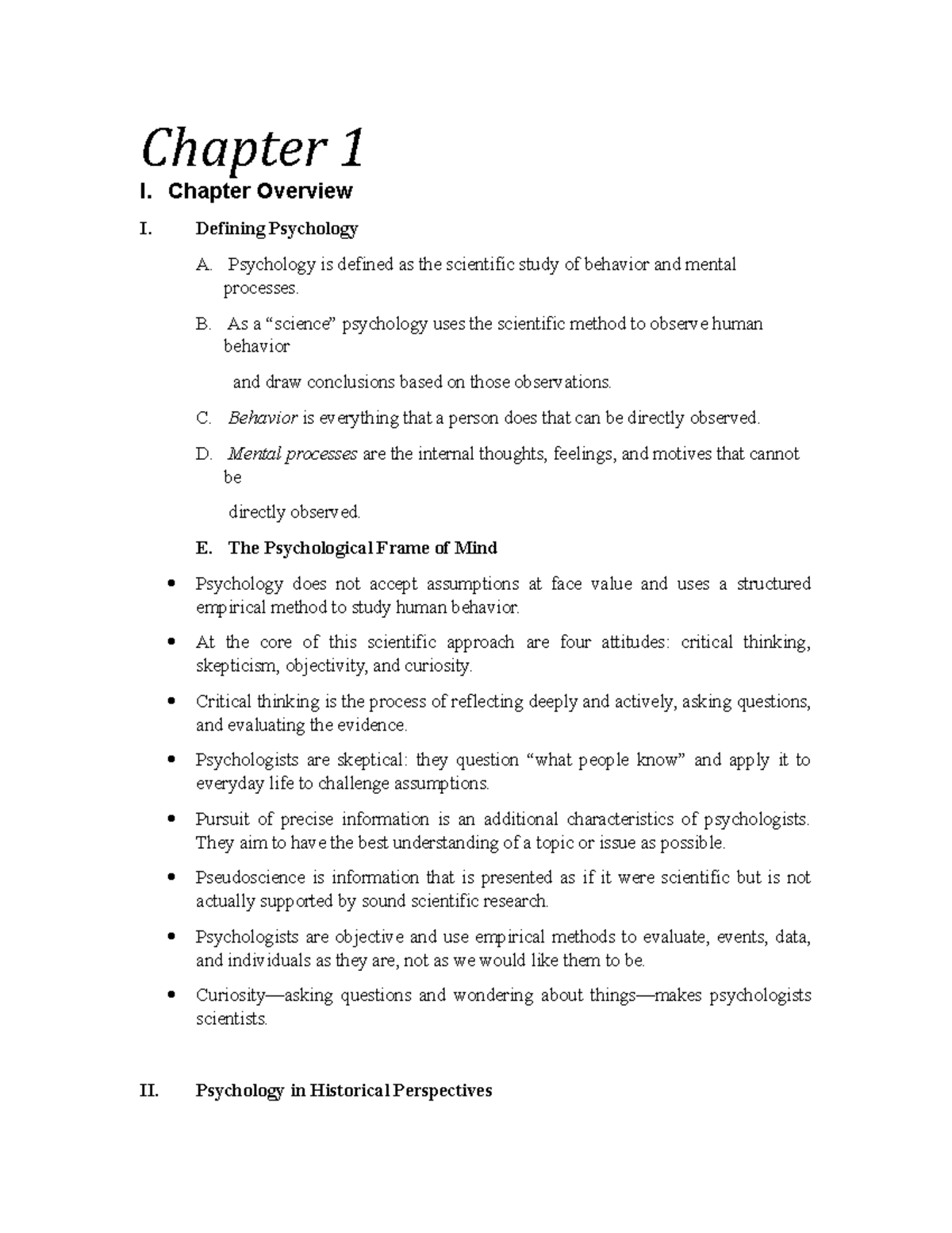 Exam 1 Study Guide - Chapter 1 I. Chapter Overview I. Defining ...