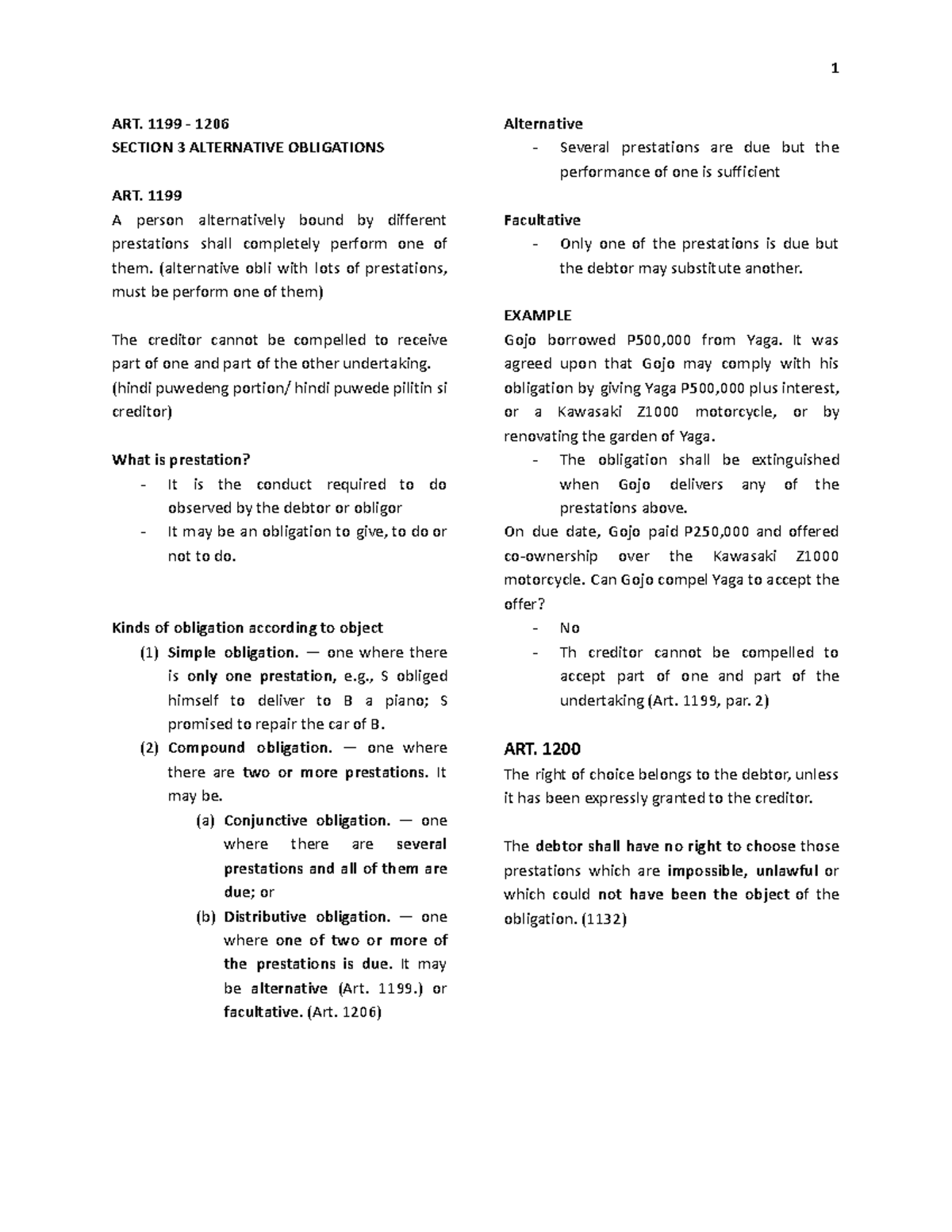 Chapter 3 Section 3 ART. 1199 1206 SECTION 3 ALTERNATIVE