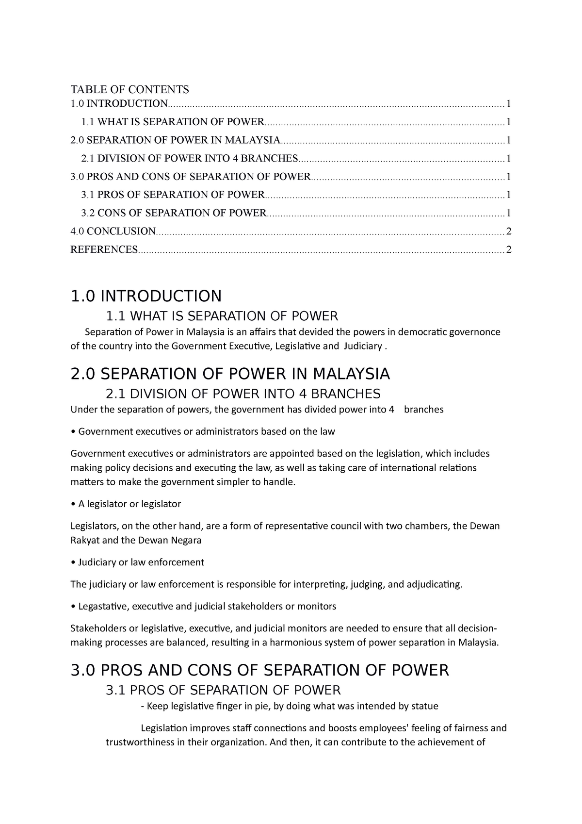 separation of power in malaysia essay