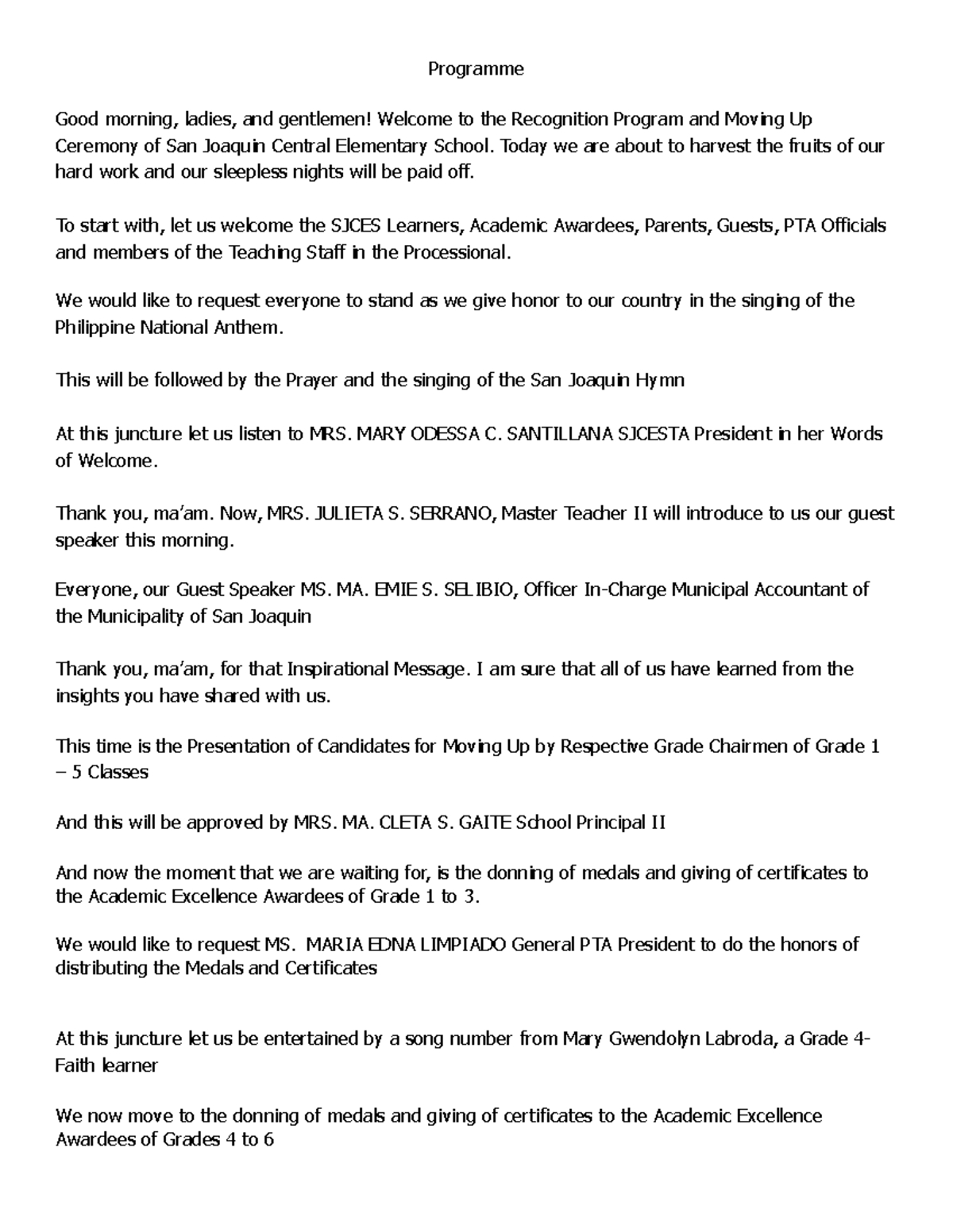 Script recognition - Programme Good morning, ladies, and gentlemen ...