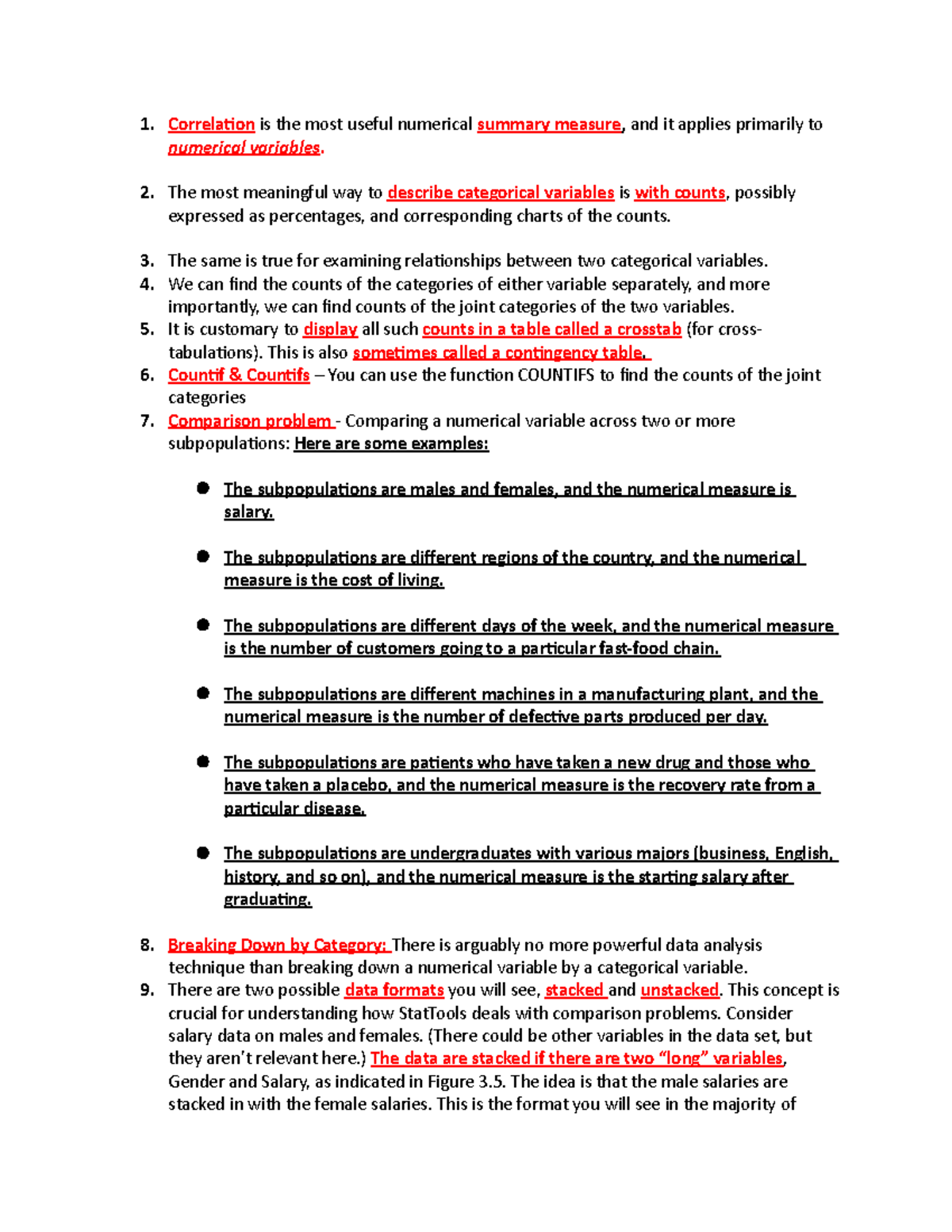 Chapter 3 BZAN Notes - 1. Correlation is the most useful numerical ...
