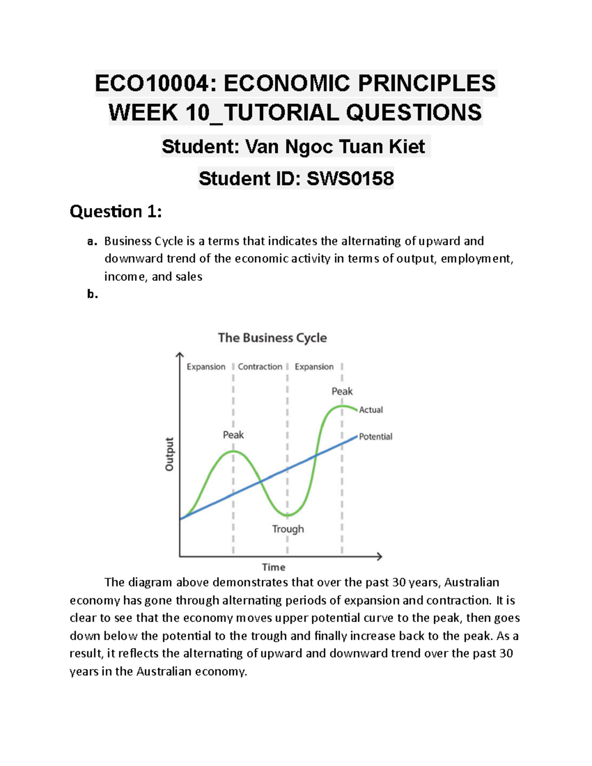 ECO10004 - Week 10 - Tutorial Work - Answered - ECO10004: ECONOMIC ...