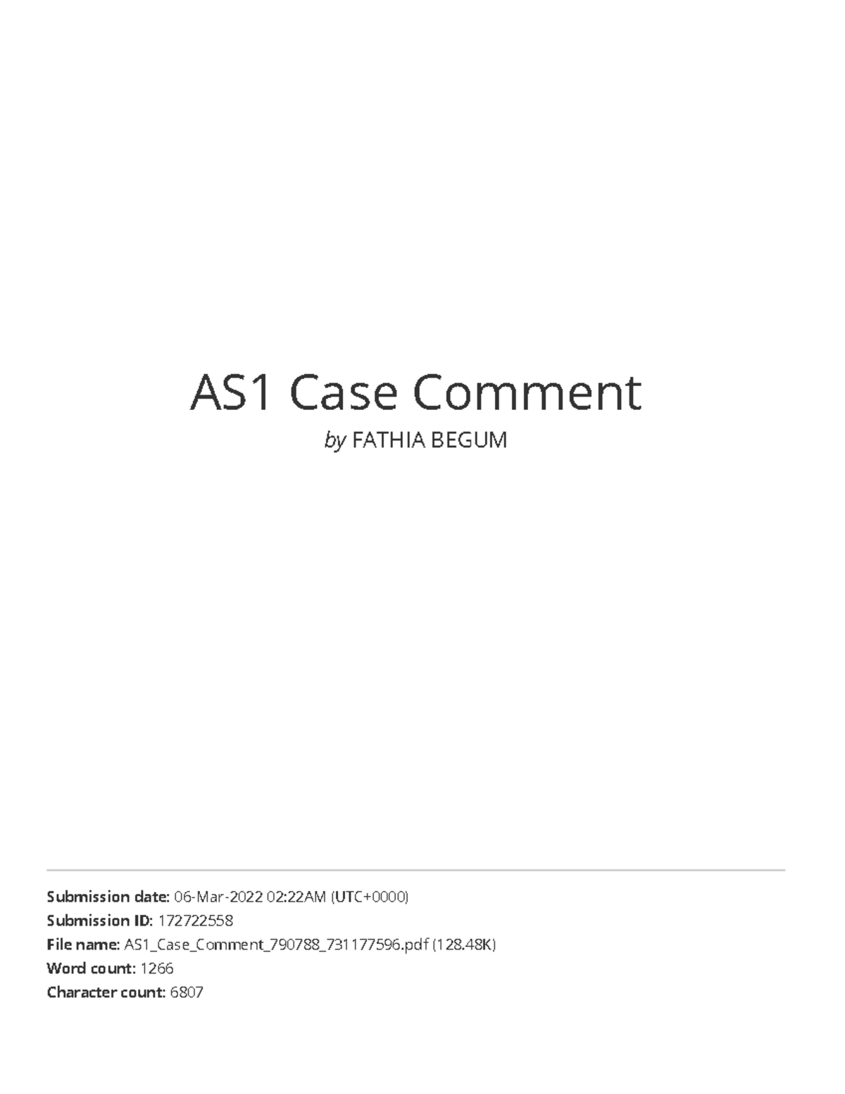 AS1 Case Comment assignment AS1 Case Comment by FATHIA BEGUM