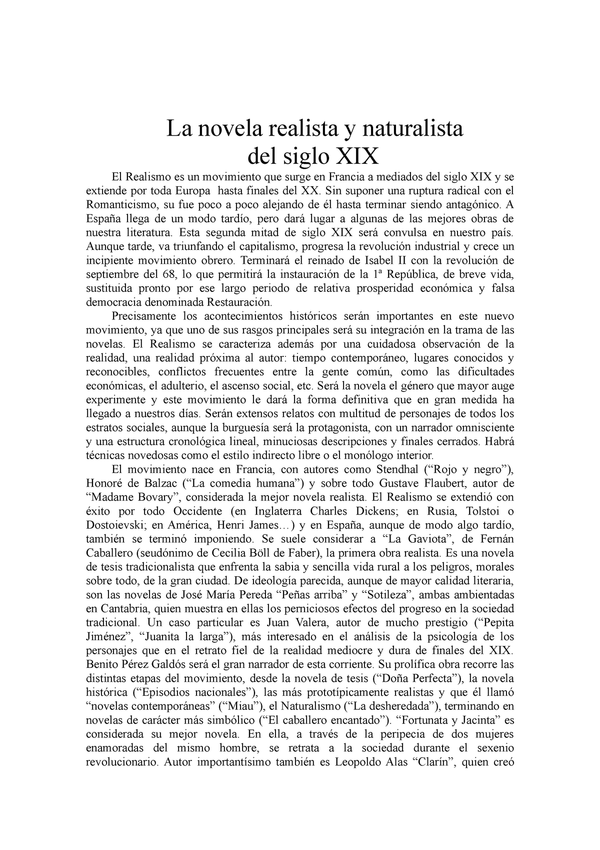 3 Novela Realista Y Naturalista La Novela Realista Y Naturalista Del Siglo Xix El Realismo Es 