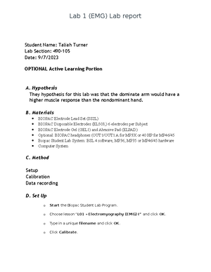 L04 DATA Report - EEG - L04 DATA REPORT Student’s Name: Taliah Turner ...