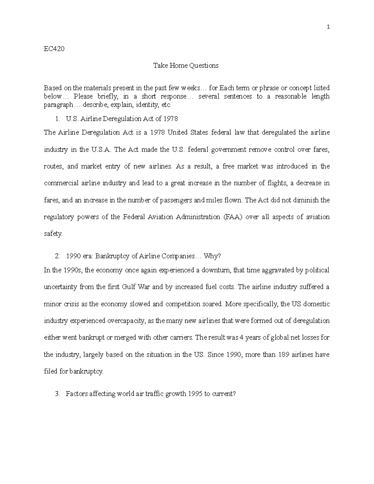 Responses for Questions EC Take Home Questions Based on the materials