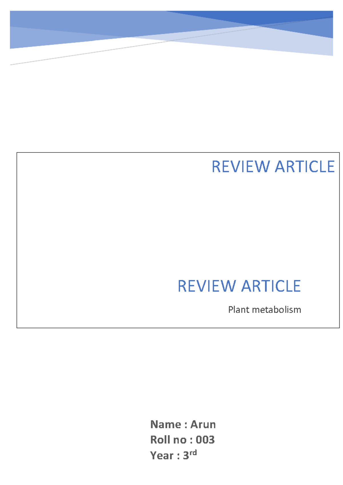 Article review of any published research - REVIEW ARTICLE Plant ...