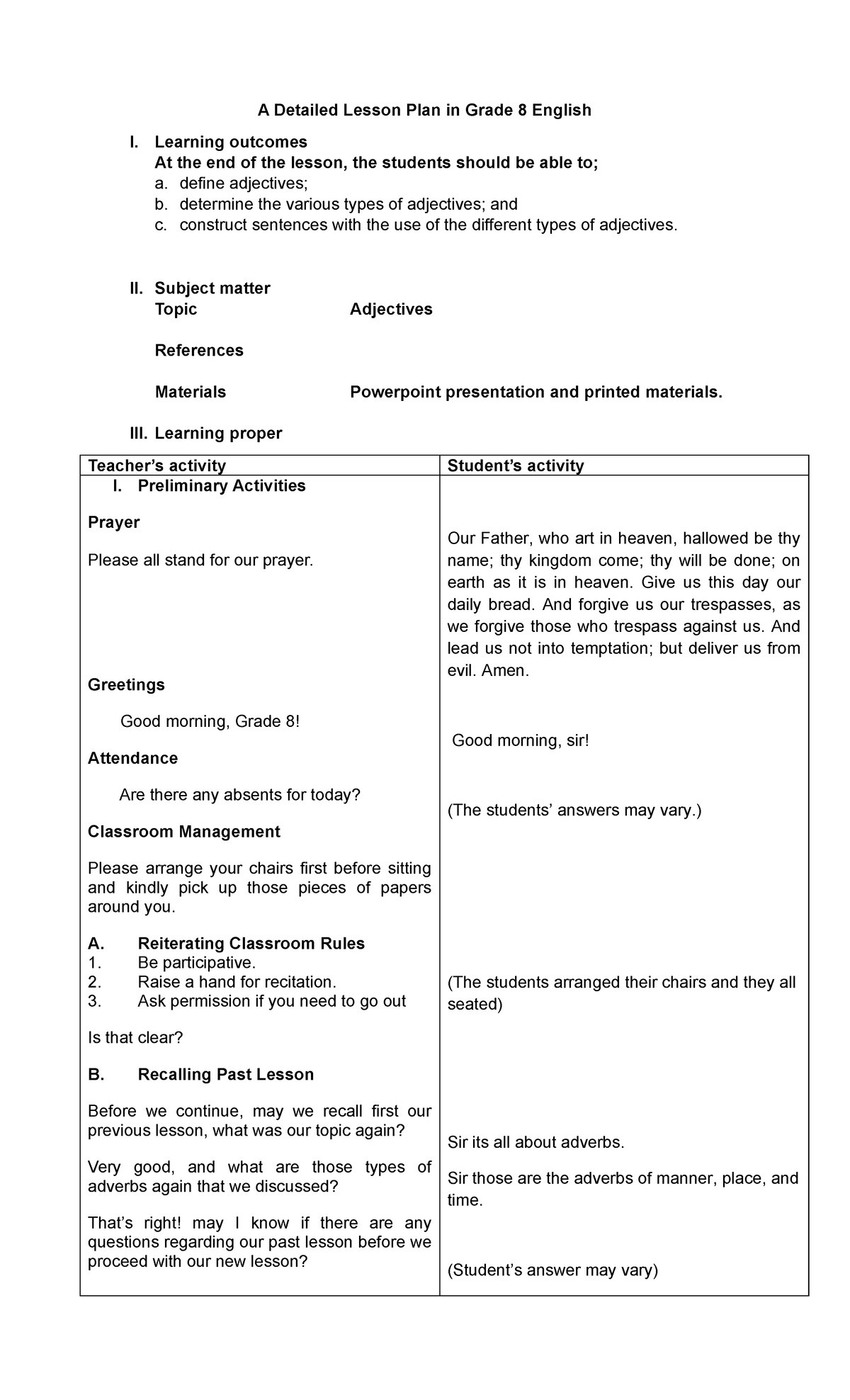 Dlp- Adjectives 085553 - A Detailed Lesson Plan In Grade 8 English I 