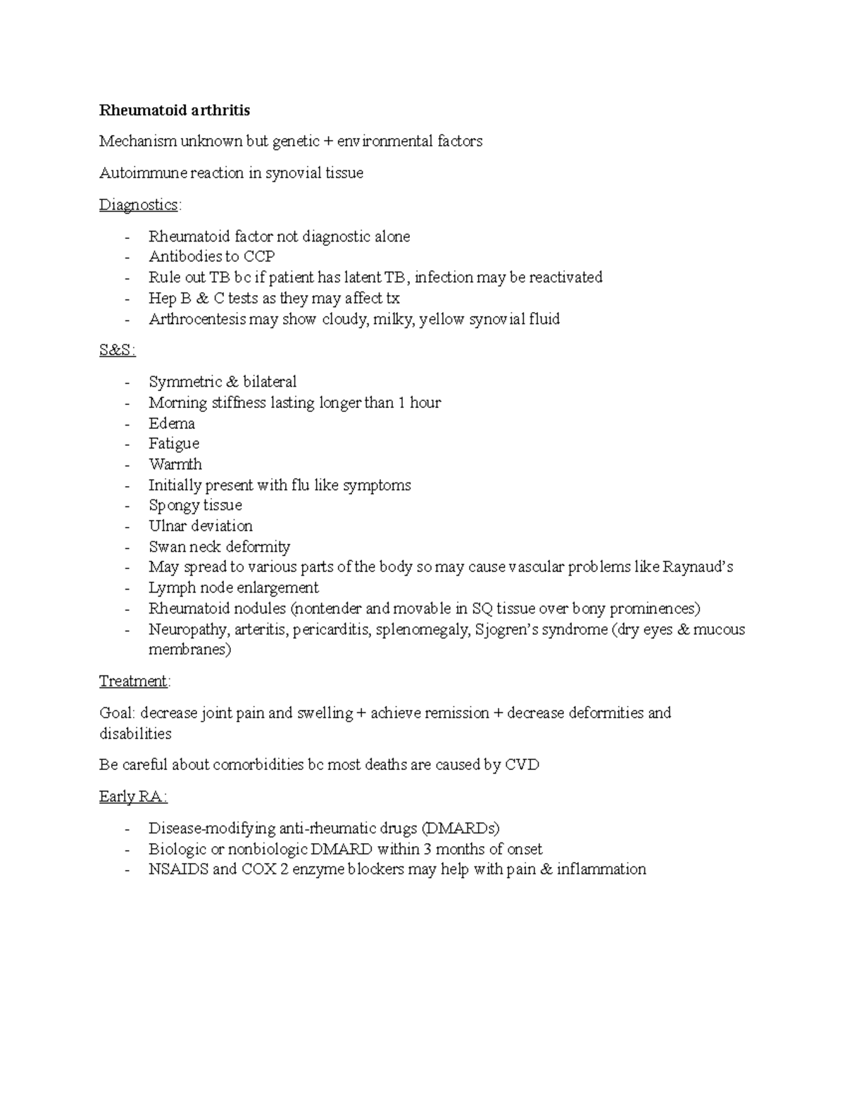 Rheumatoid arthritis - notes - Rheumatoid arthritis Mechanism unknown ...