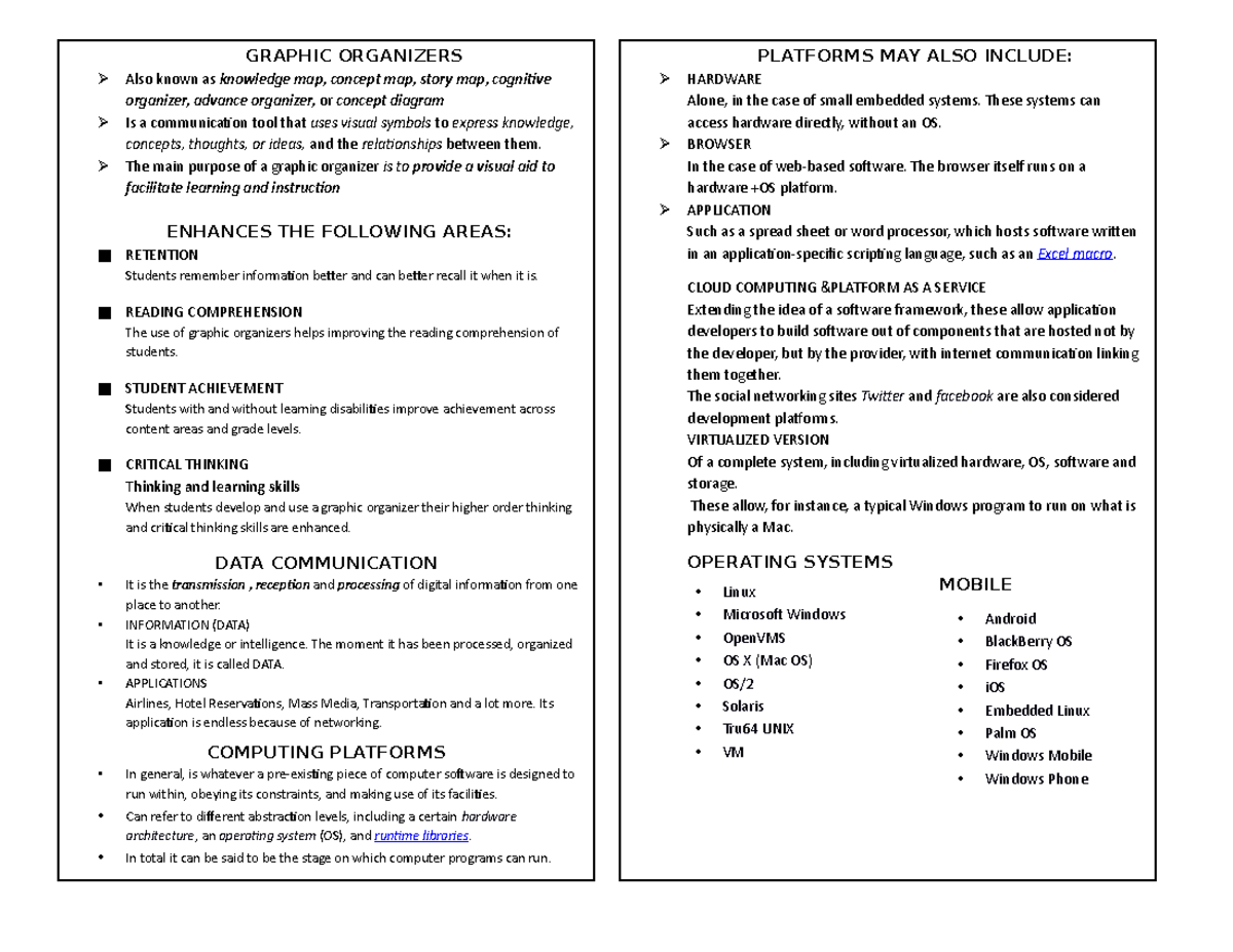 ICT-Notes - Computer Programming - PLATFORMS MAY ALSO INCLUDE: HARDWARE ...