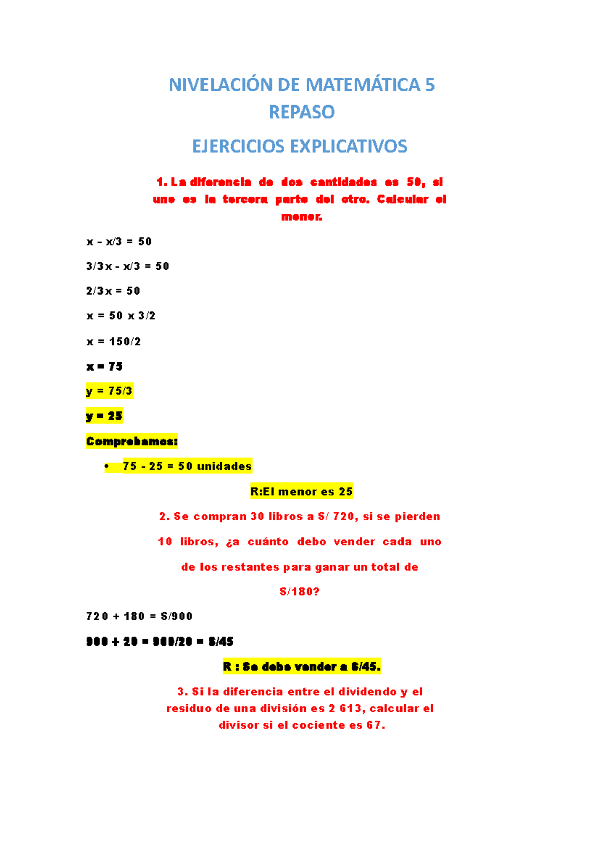 Nivelación De Matemática 5 NivelaciÓn De MatemÁtica 5 Repaso