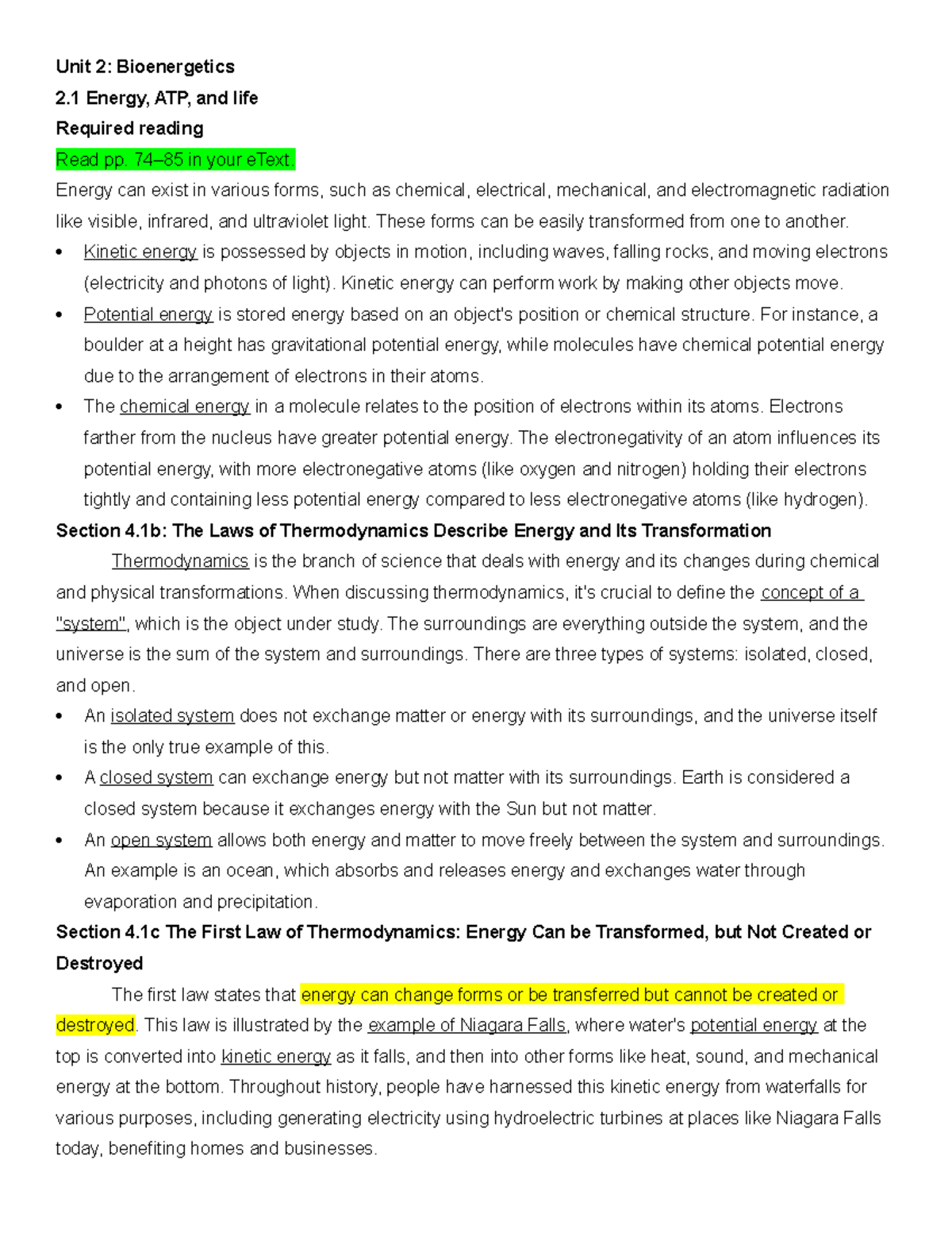 BIOL 204 Study Guide UNIT 2 - Unit 2: Bioenergetics 2 Energy, ATP, And ...