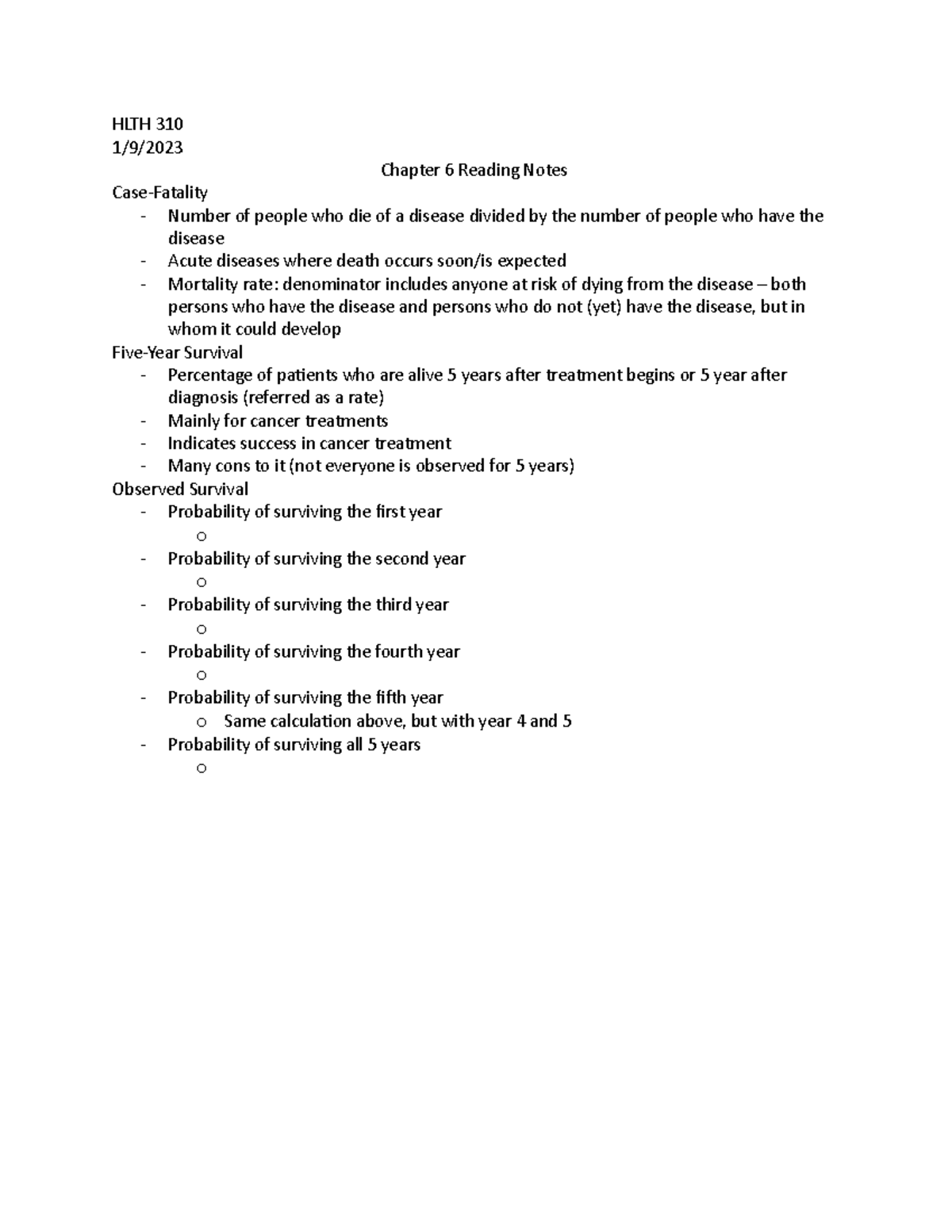Chapter 6 Reading Notes - HLTH 310 1/9/ Chapter 6 Reading Notes Case ...