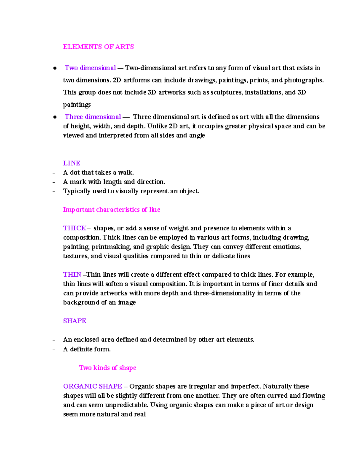 Contempo - ELEMENTS OF ARTS Two dimensional -– Two-dimensional art ...