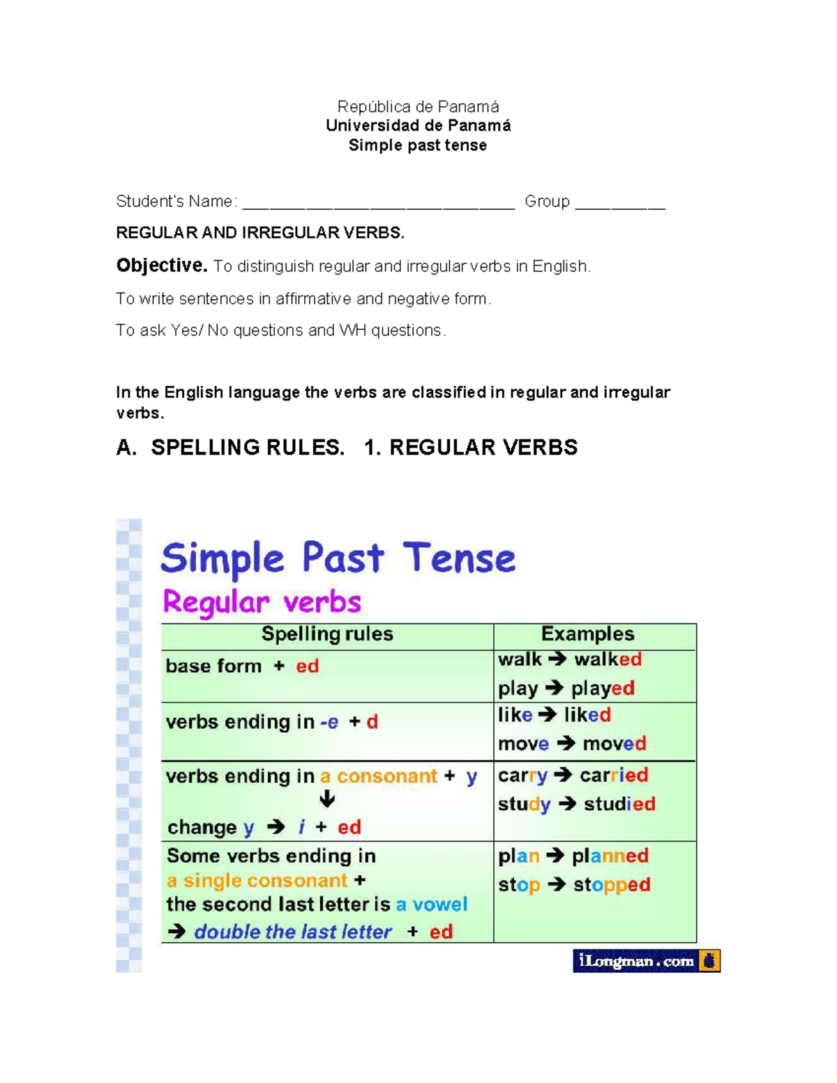 Simple past lesson theory ING - República de Panamá Universidad de ...