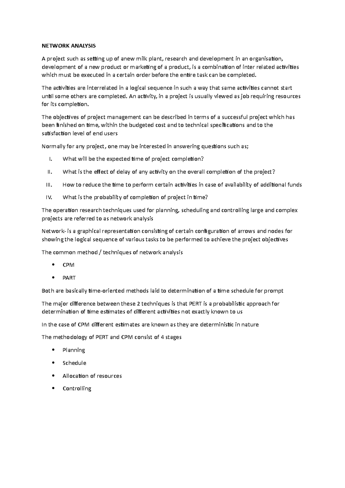 Network Analysis - revision notes - NETWORK ANALYSIS A project such as ...