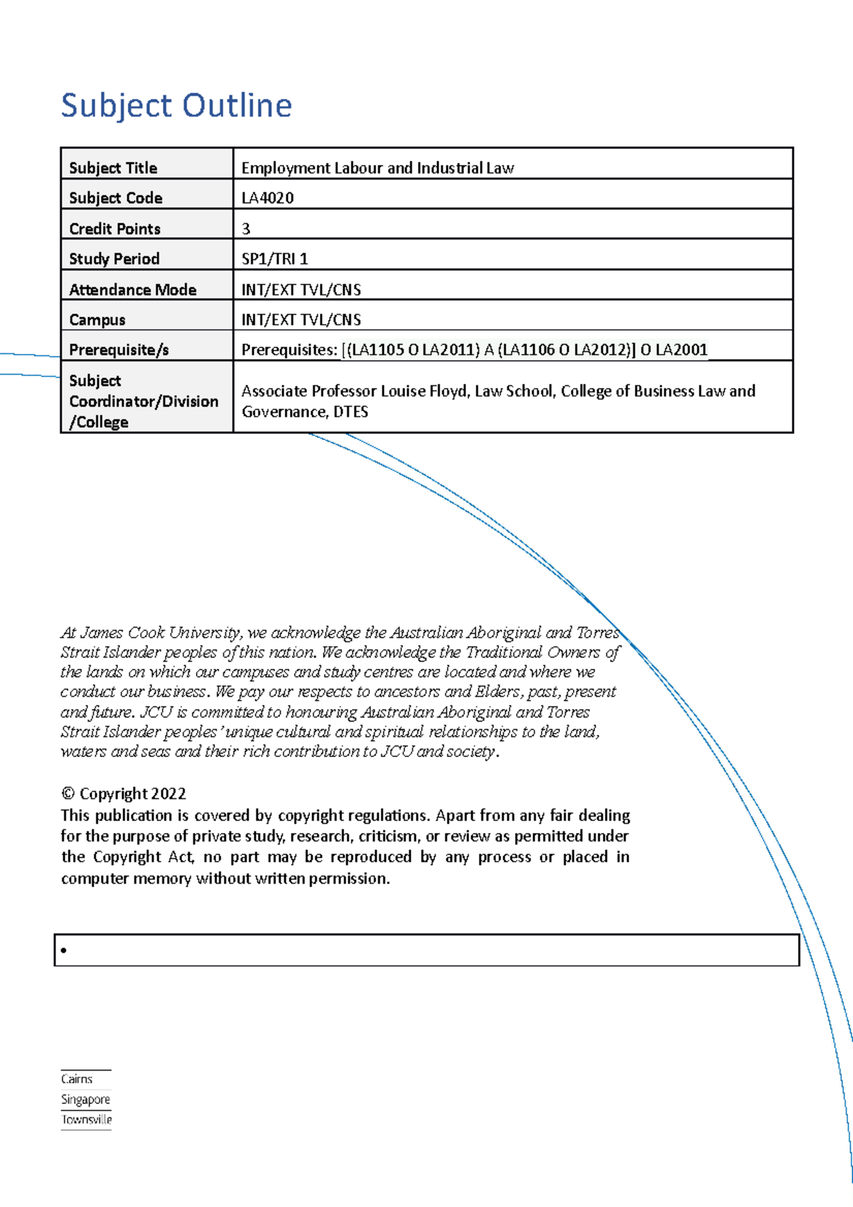LA4020 Employment, Workplace and Industrial Relations Law SP1 2022 ...