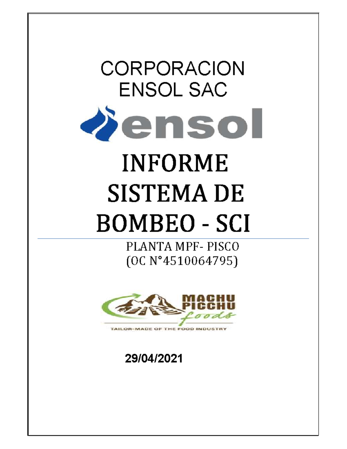Informe Tecnico 2021 Mantenimiento BCI MPF- Planta Pisco - 29/04 ...