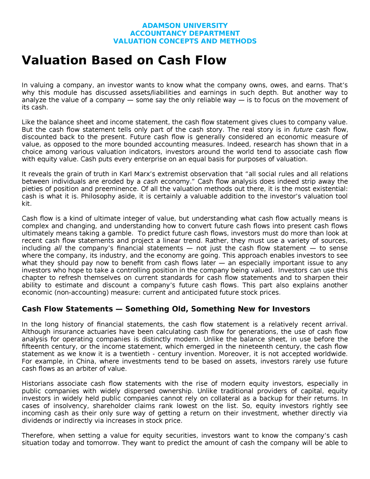 Valuation Based On Cash Flow