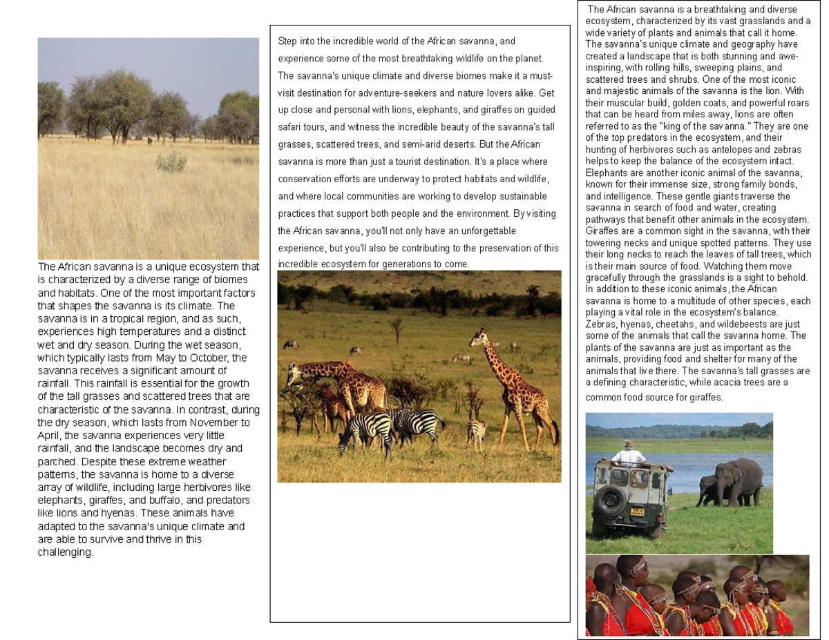 Science brochure - The African savanna is a unique ecosystem that is ...