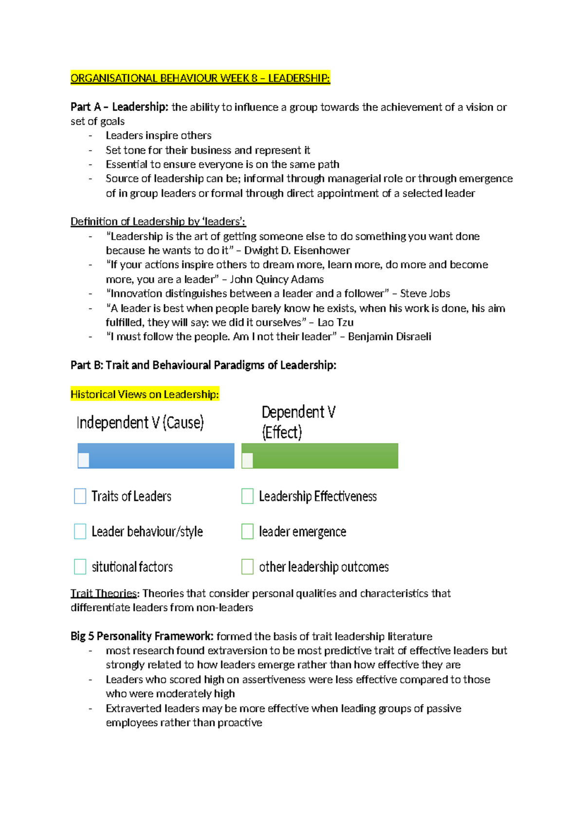 8 Organisational Behaviour WEEK 8 – Leadership - ORGANISATIONAL ...