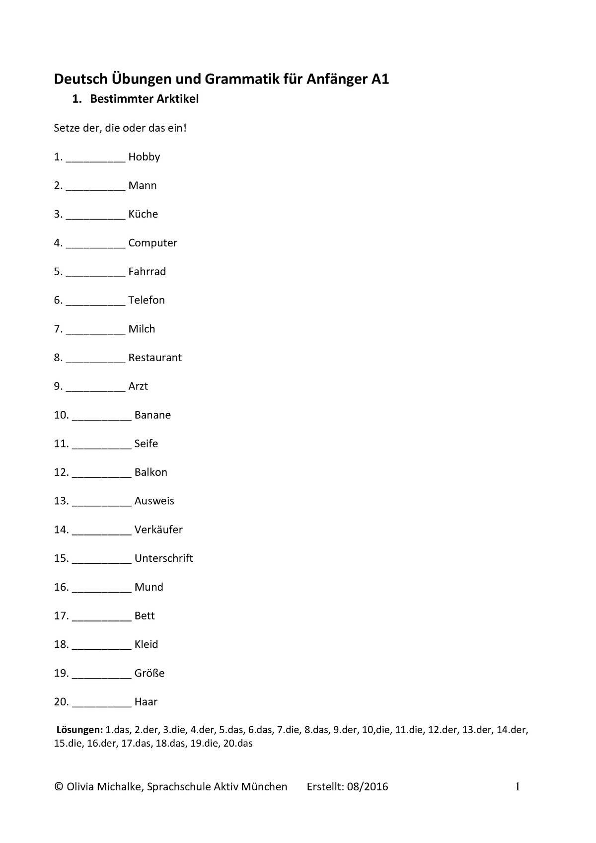 A1 Ubungen In Deutscher Grammatik Fur Anfanger - Deutsch ‹bungen Und ...