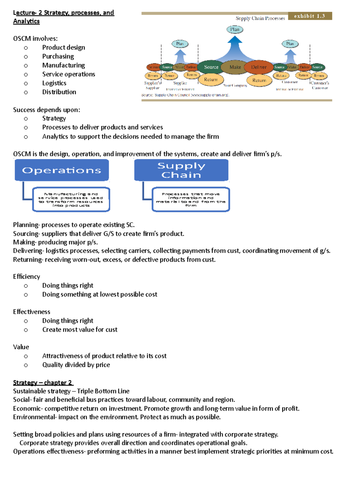 Supply chain exam notes - Lecture- 2 Strategy, processes, and Analytics ...