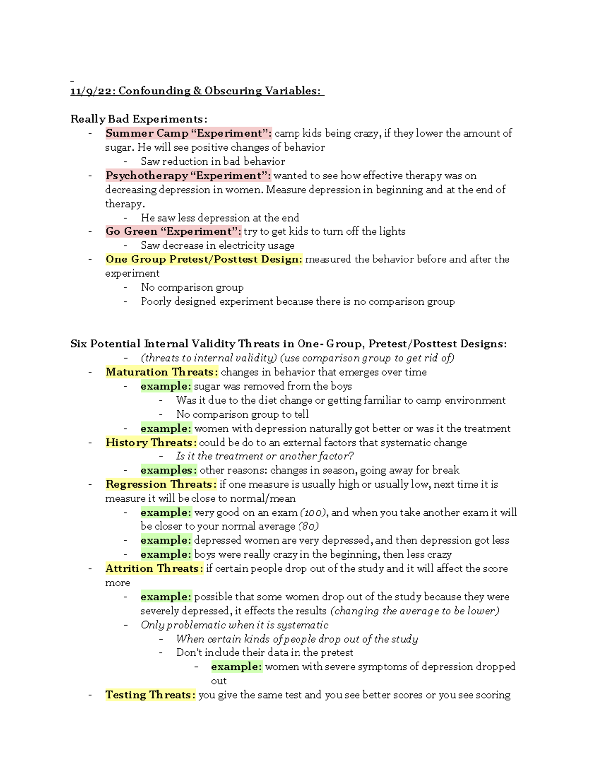 Research design exam #4 - 11/9/22: Confounding & Obscuring Variables ...