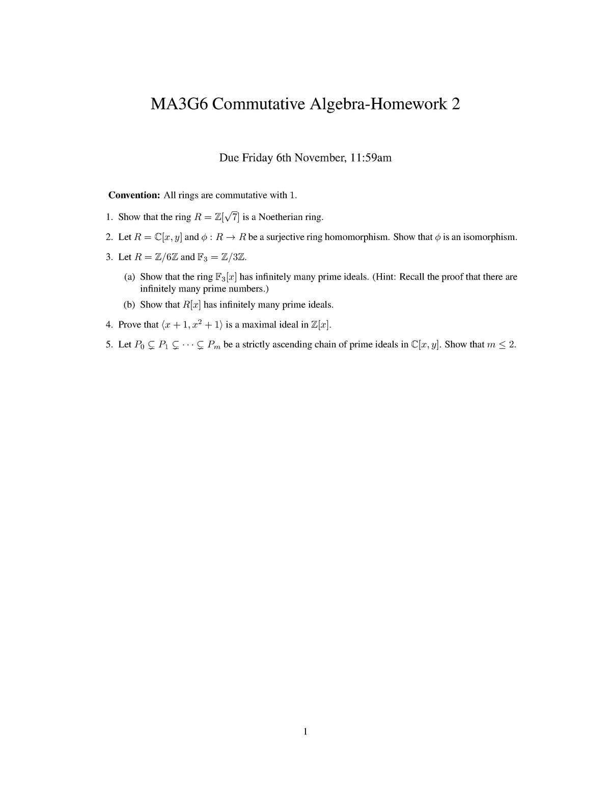 Homework 2 Second Assignment From Commutative Algebra Studocu
