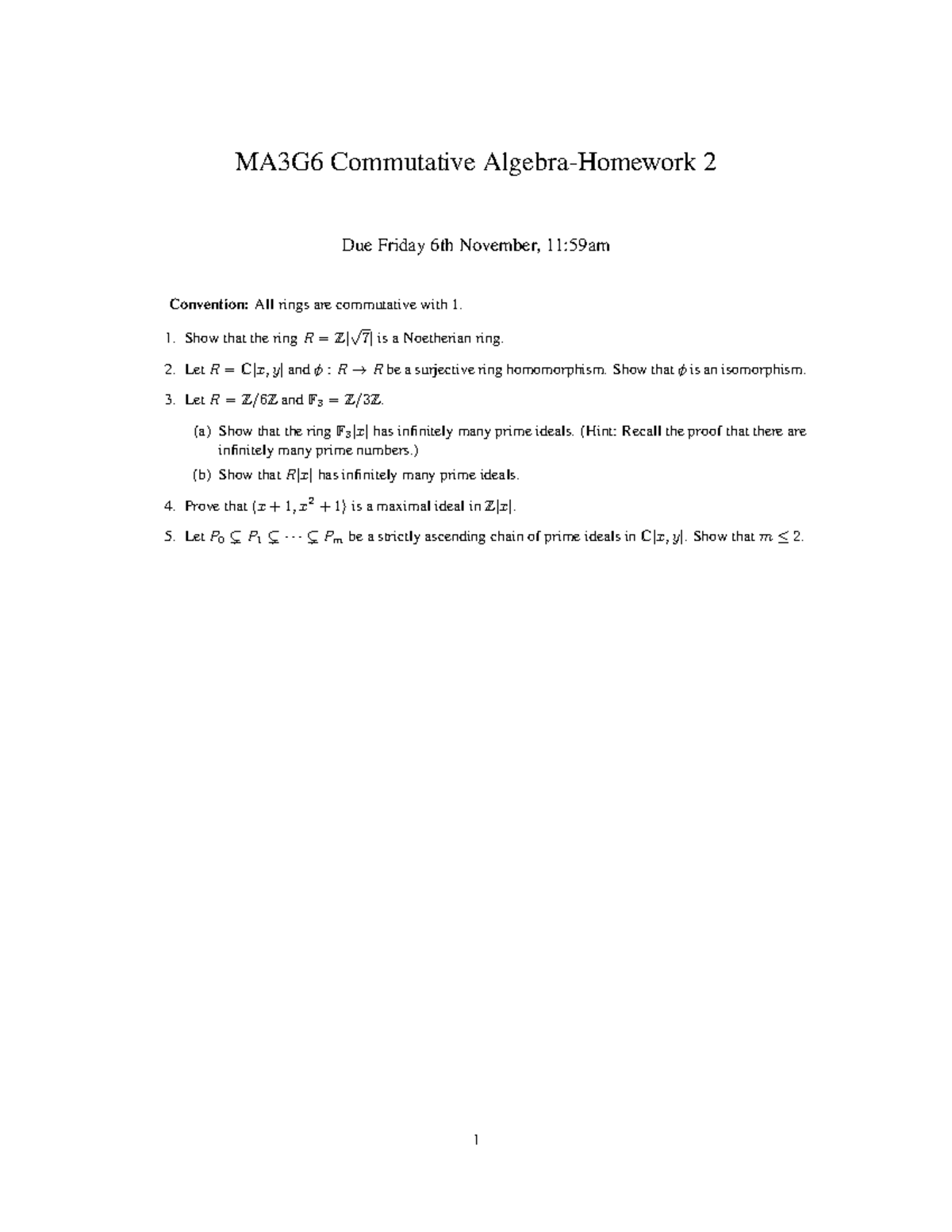 Homework 2 Second Assignment From Commutative Algebra Studocu