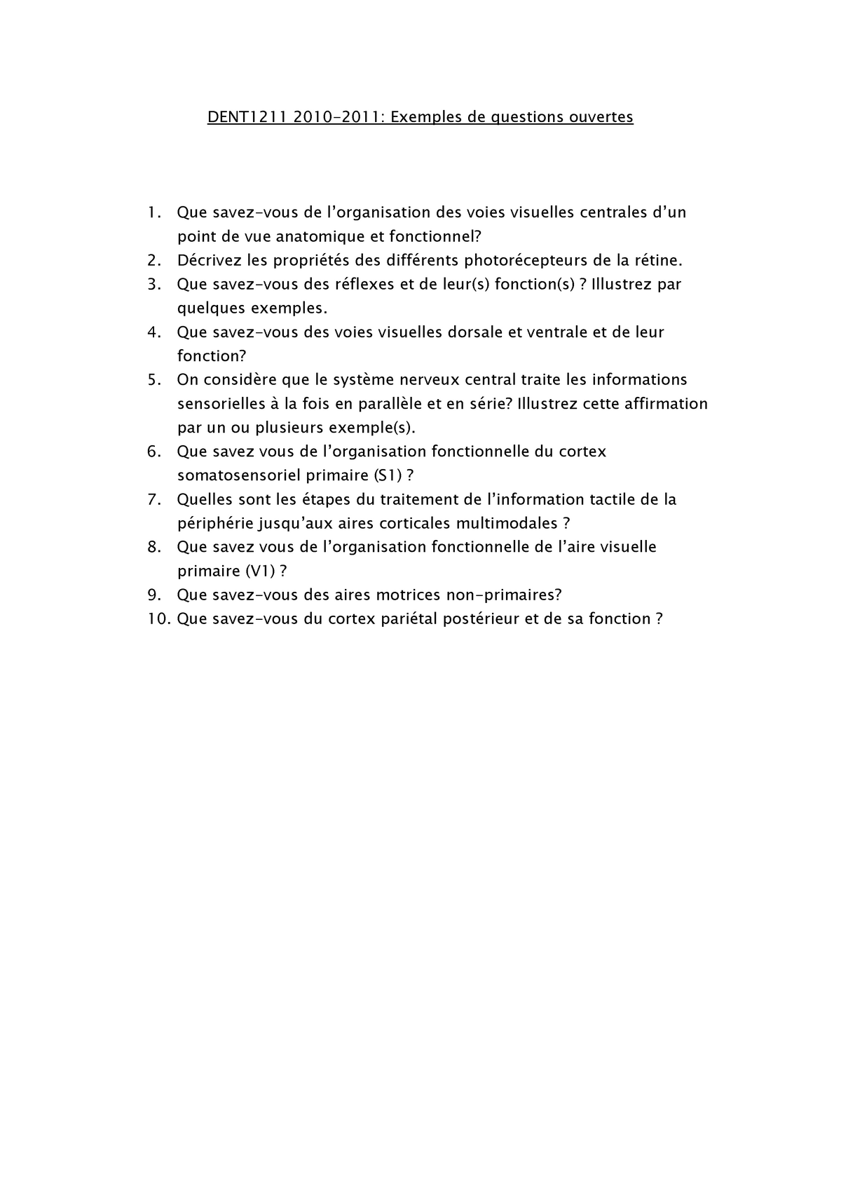 Examen type / pratique 2011, questions - exemples de questions ouvertes ...