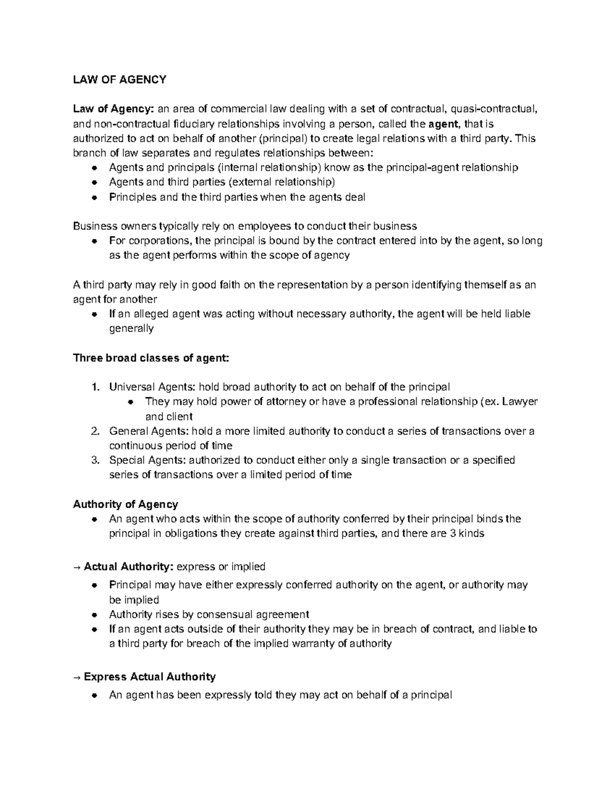 Forms Of Business Organization LAW OF AGENCY Law Of Agency An Area 