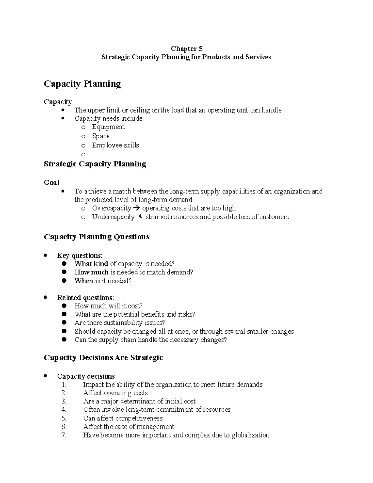 Operations Management 10 - Chapter 5 Strategic Capacity Planning for ...