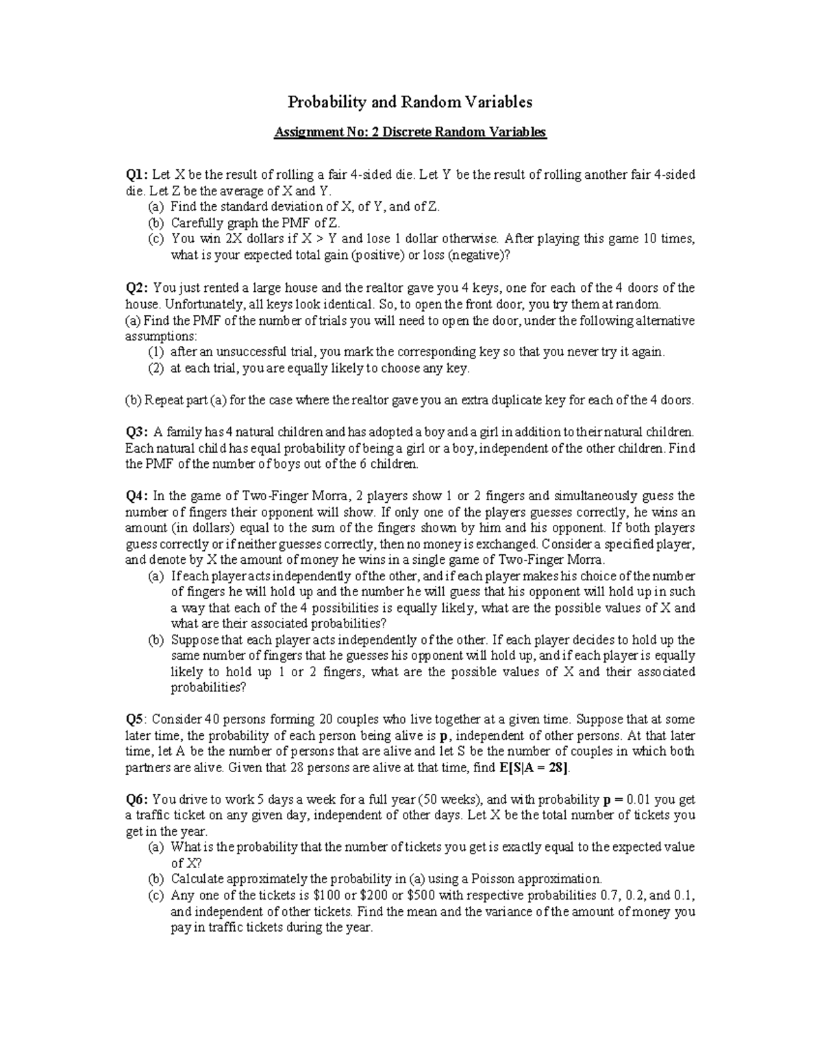 Assgn 2 - Assingments - Probability and Random Variables Assignment No ...
