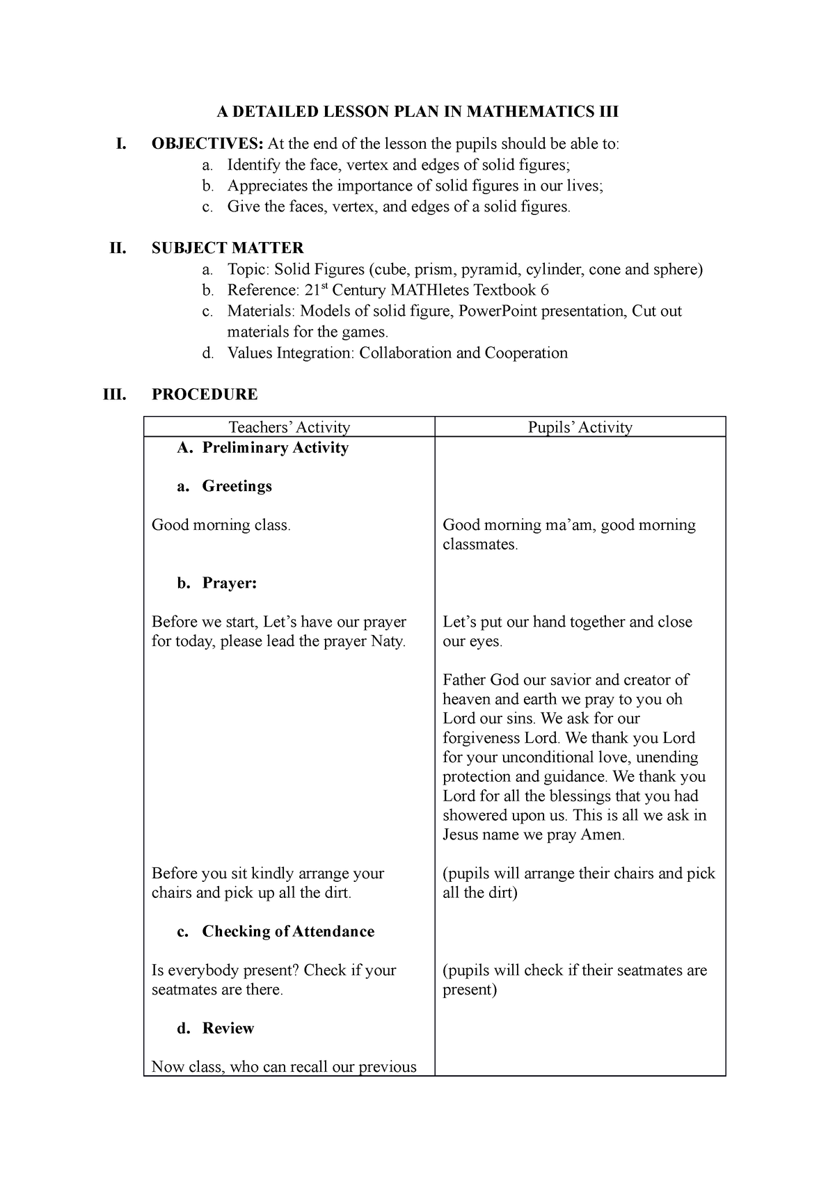 Detailed Lesson Plan In Math Grade 3 Subtraction