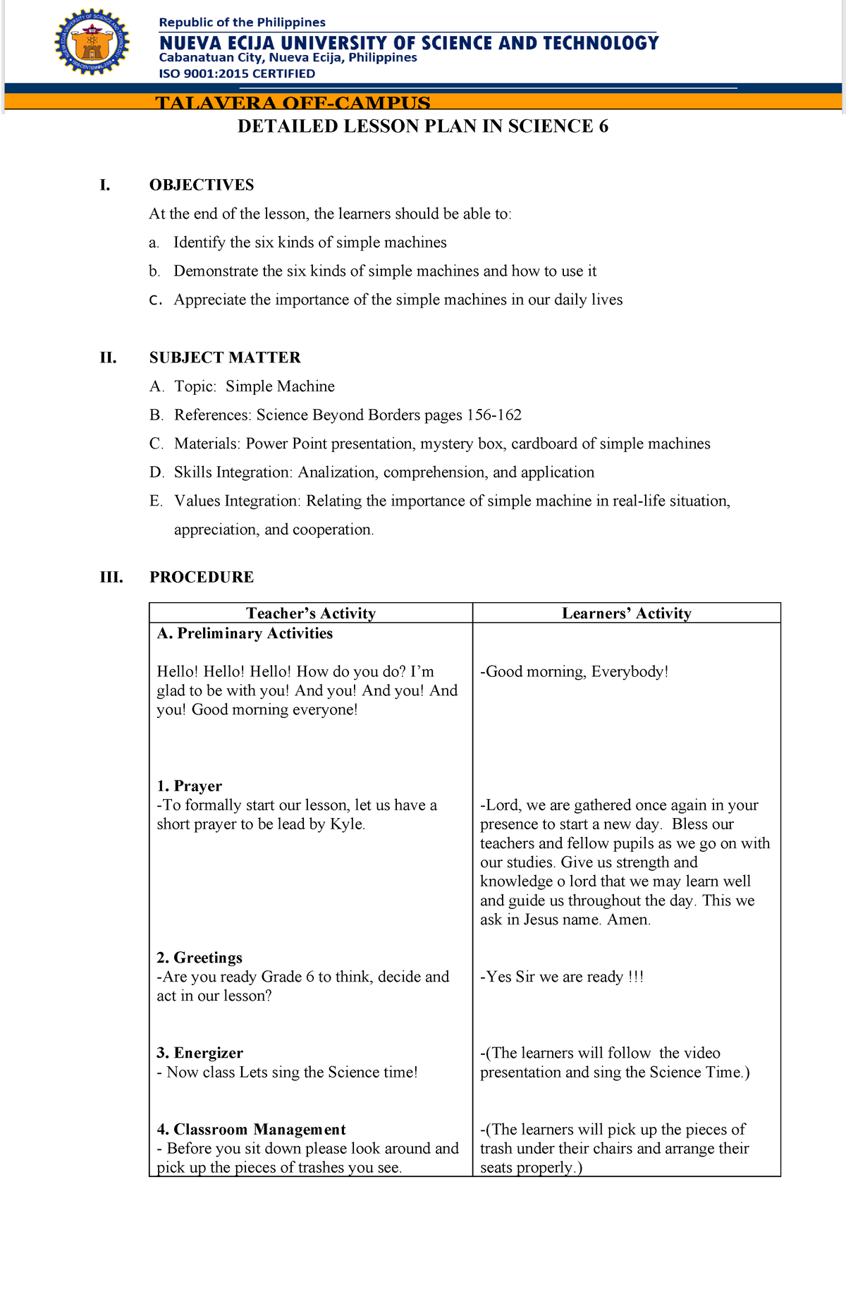 Detailed Lesson PLAN IN Science 6 - DETAILED LESSON PLAN IN SCIENCE 6 I ...