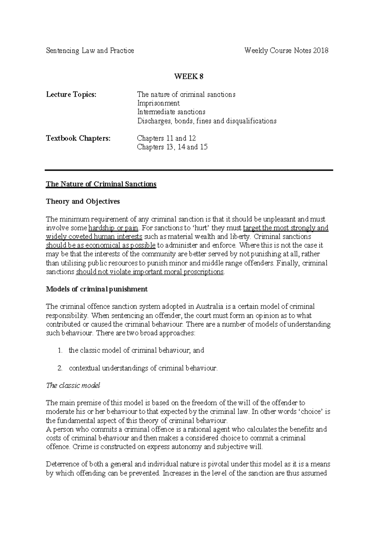 Sentencing Notes Week 8 - Sentencing Law and Practice Weekly Course ...